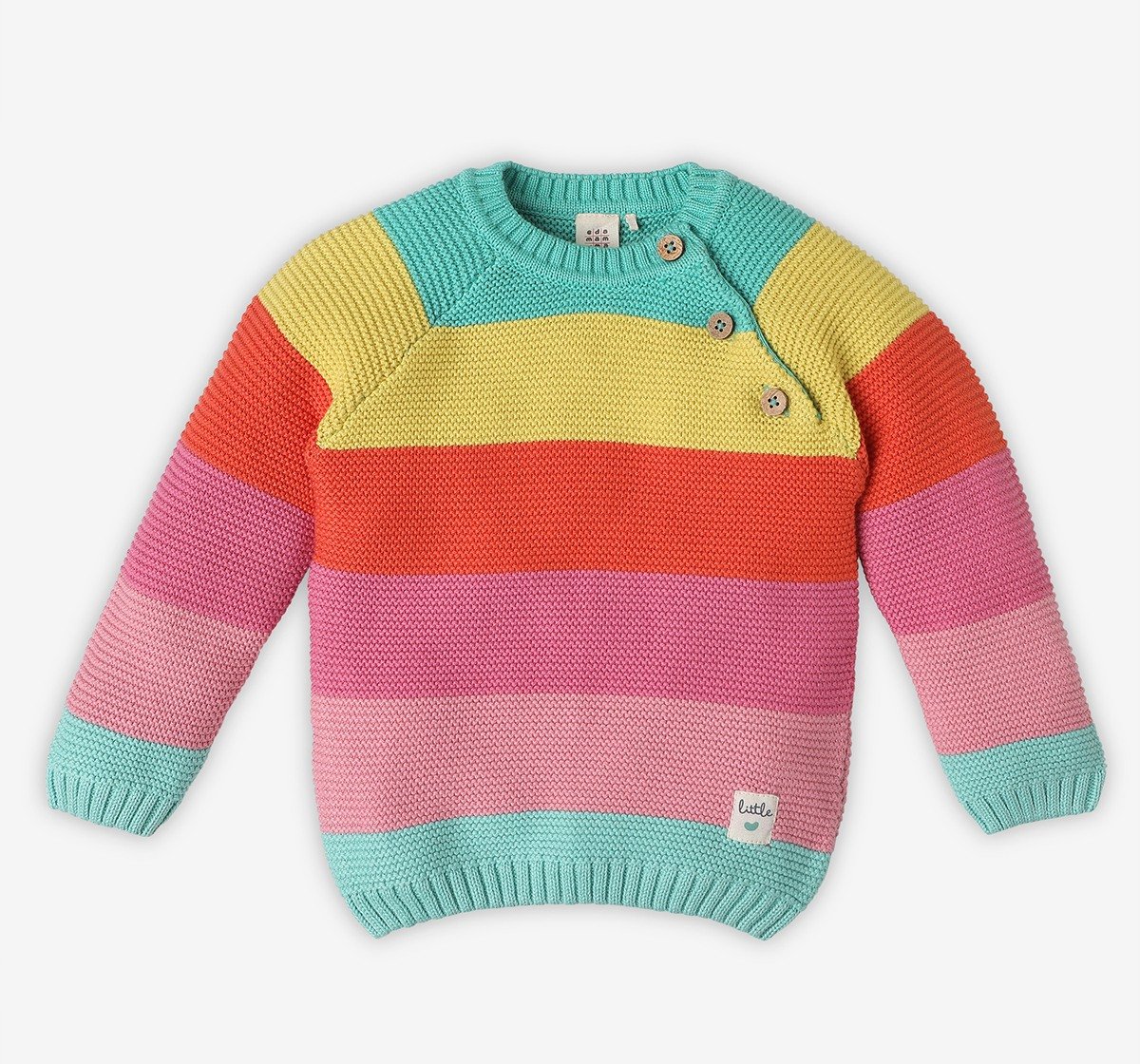 Infant Girls Striped 100% Cotton Sweater - Multicolour