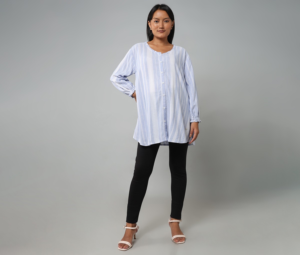 ED-A-MAMMA Female Striped Full Sleeves Top -Blue