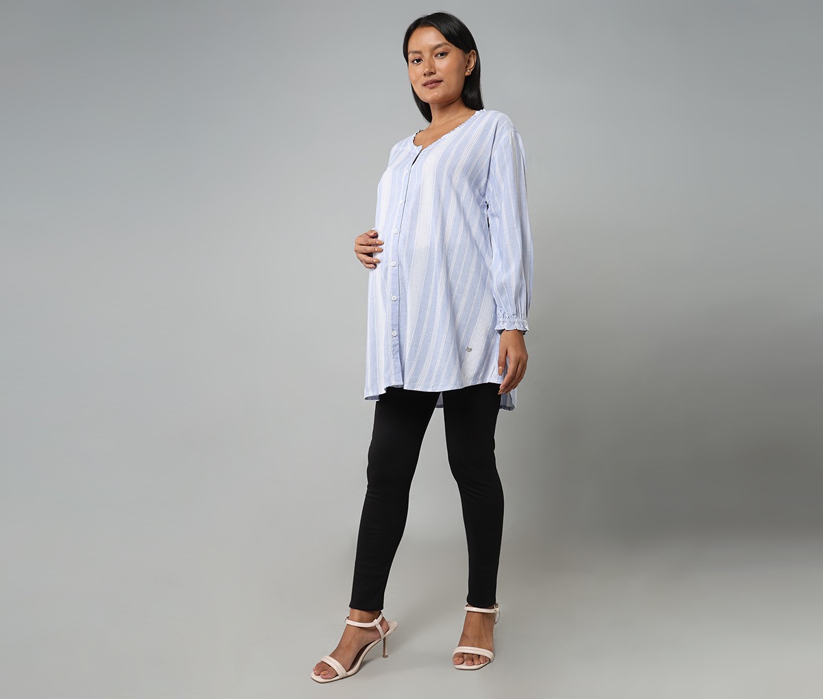 ED-A-MAMMA Female Striped Full Sleeves Top -Blue