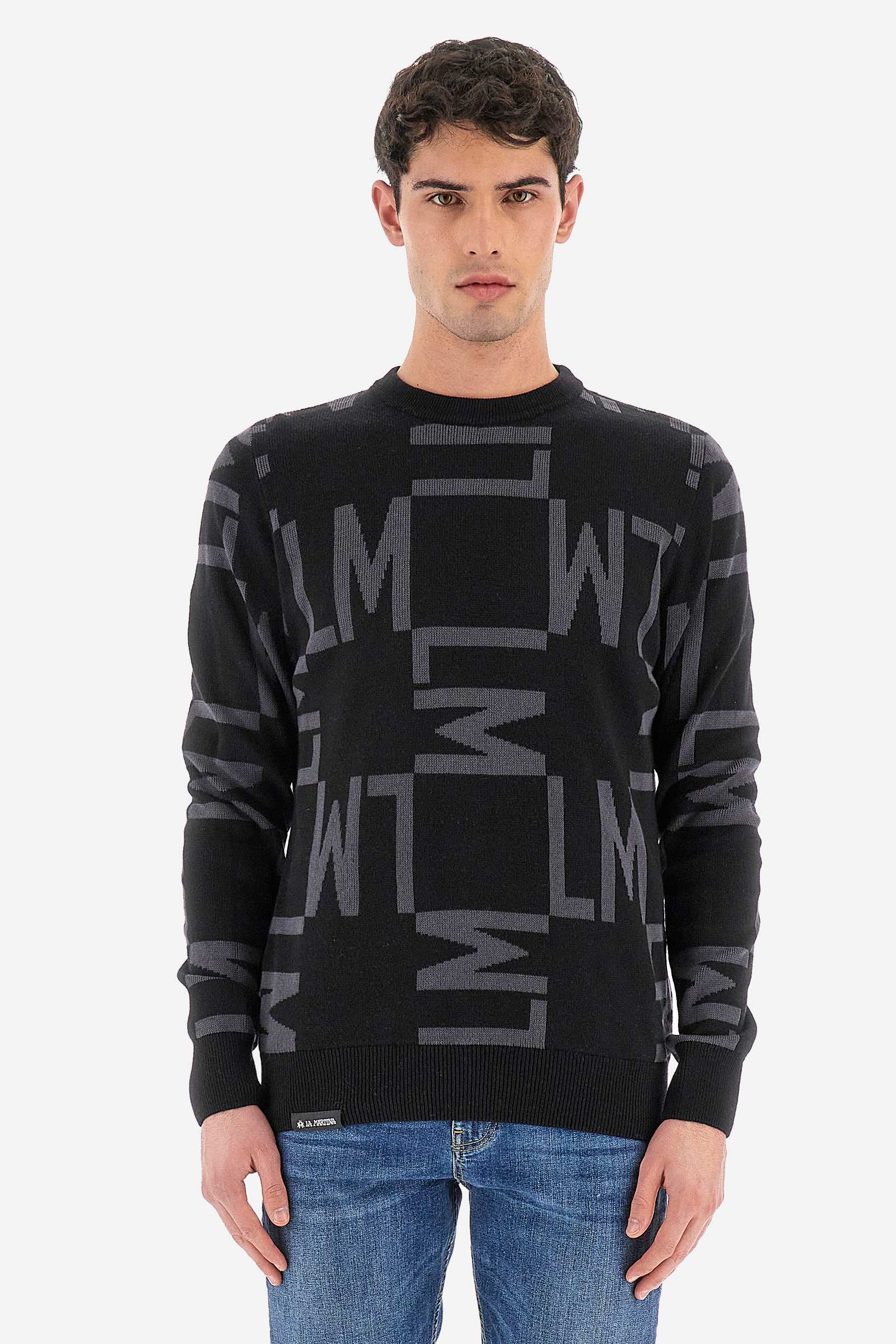 Men's Long-sleeved Crew-Neck Sweater in Cotton and Wool