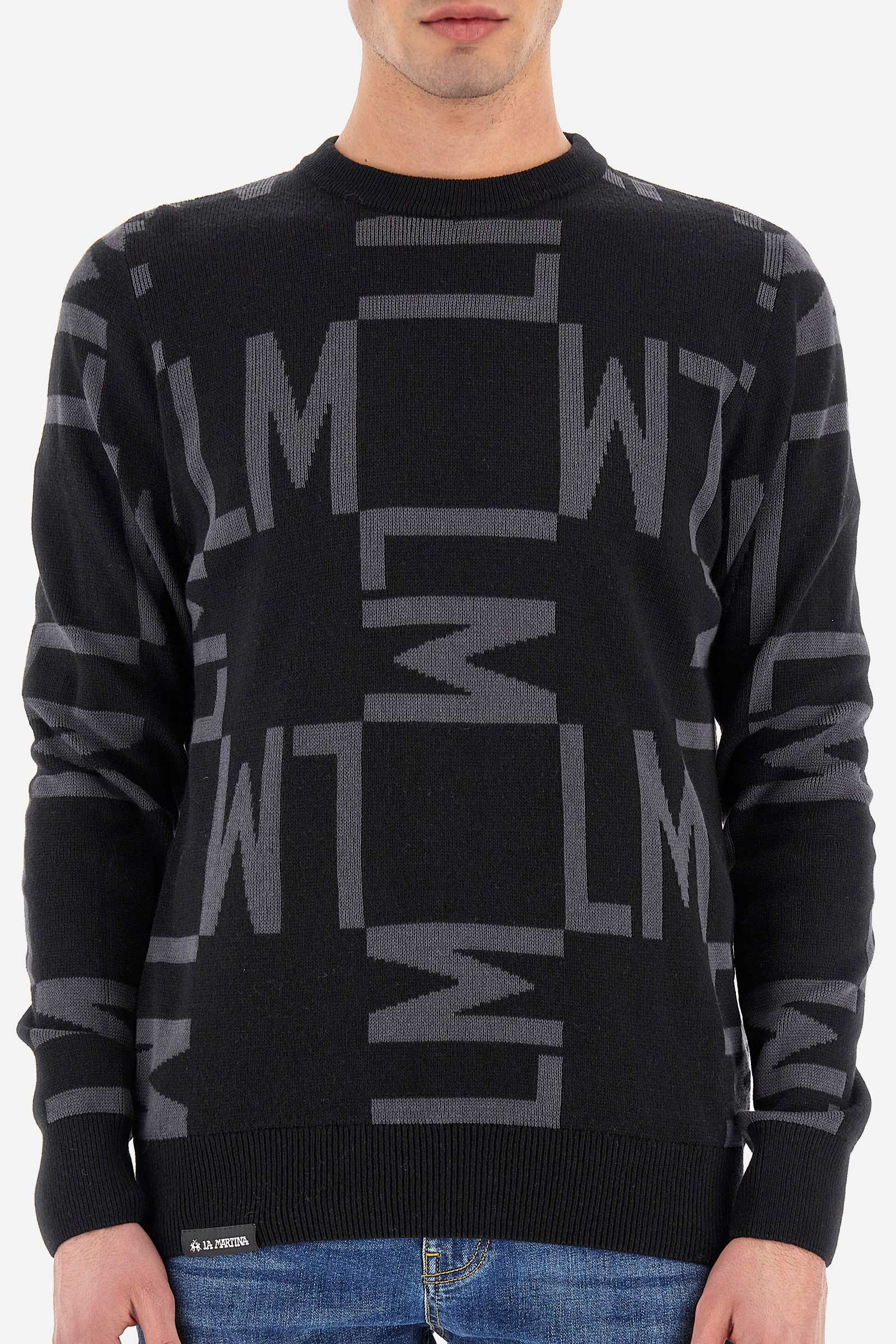 Men's Long-sleeved Crew-Neck Sweater in Cotton and Wool