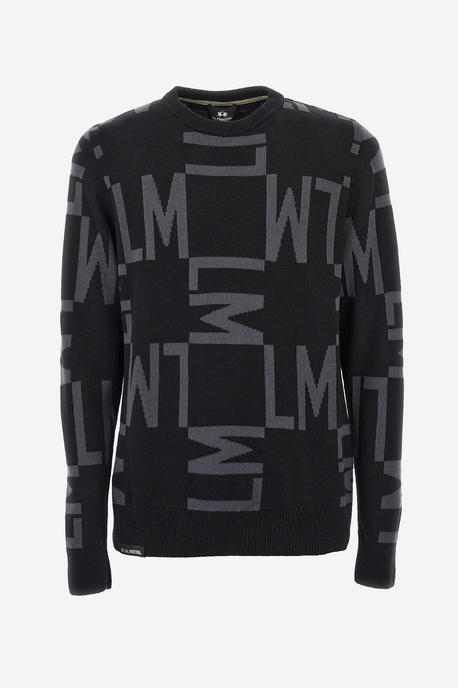 Men's Long-sleeved Crew-Neck Sweater in Cotton and Wool