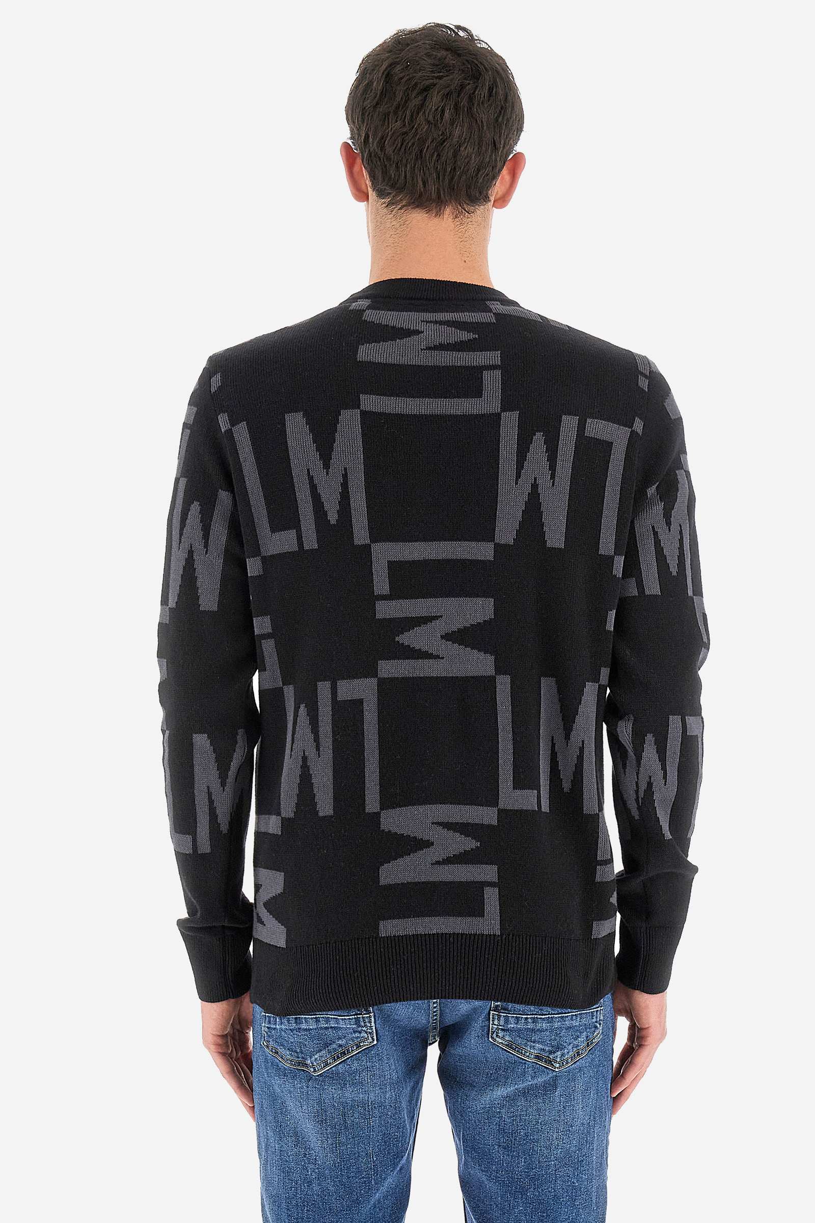 Men's Long-sleeved Crew-Neck Sweater in Cotton and Wool