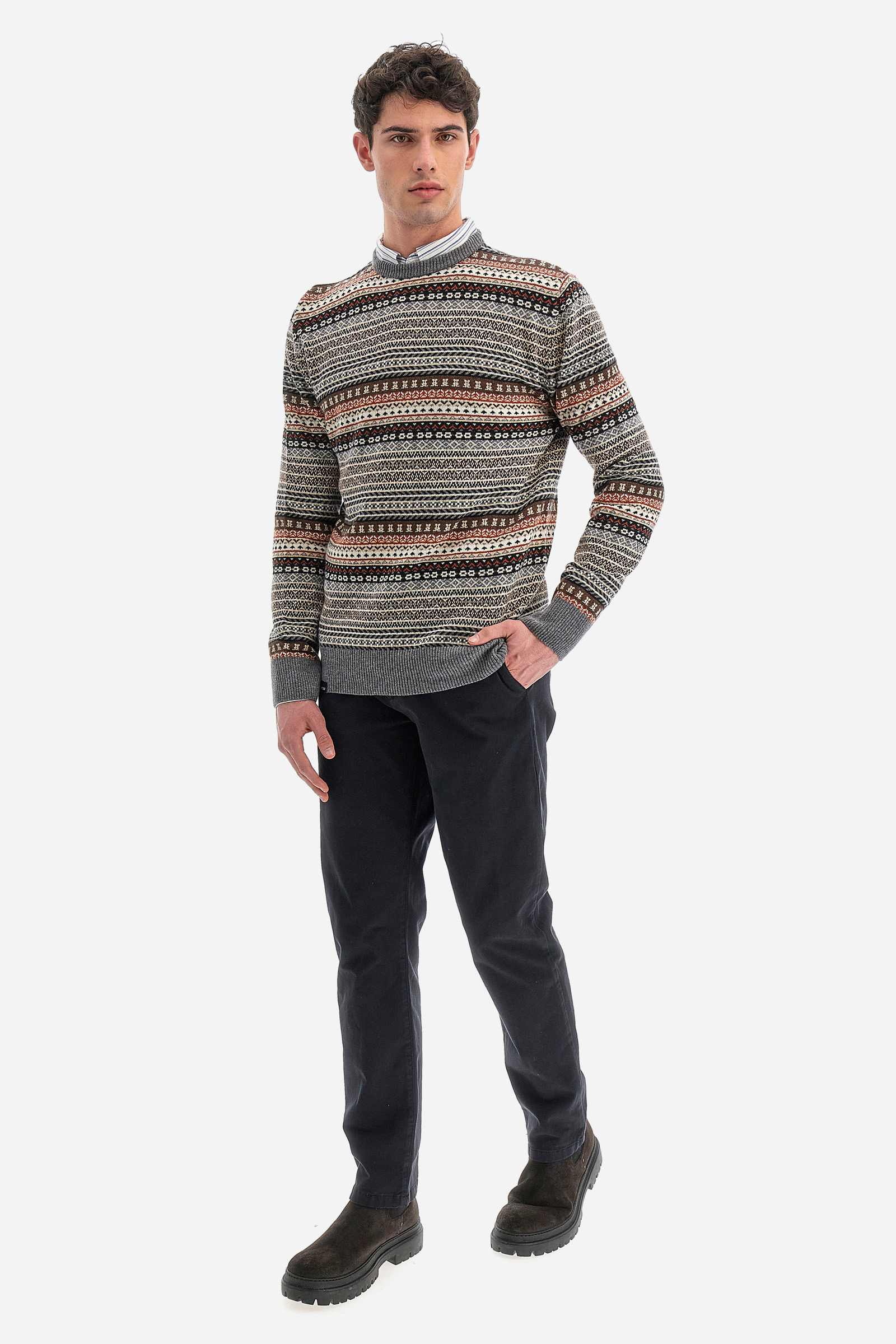 Man Crew Neck Tricot Jacquard Sweater