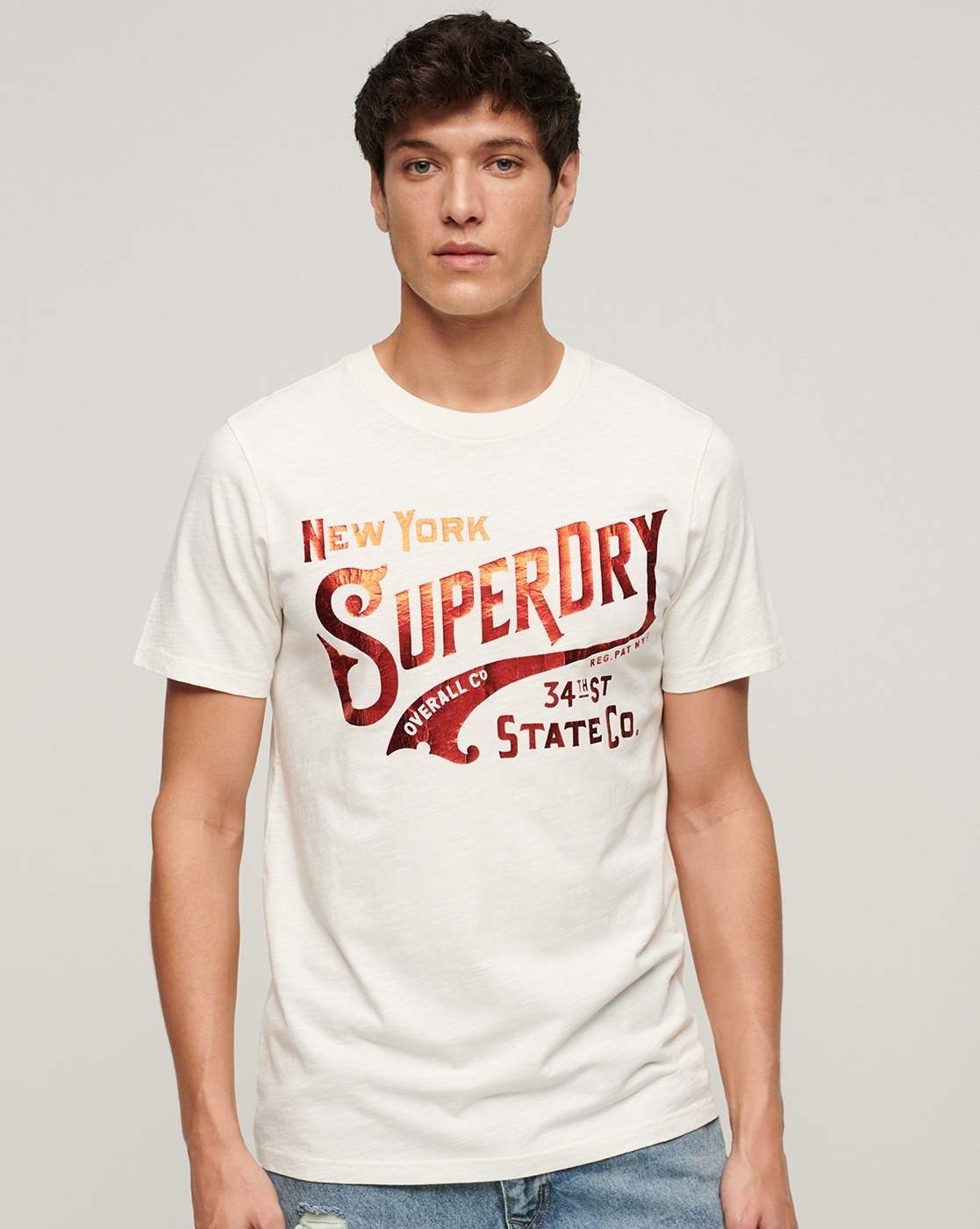 mens Workwear Graphic Lightweight T-Shirt in Off White Marl US