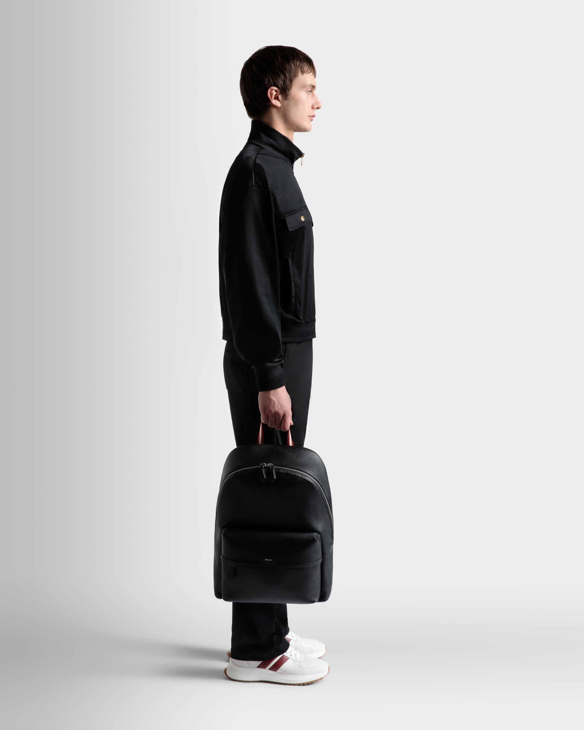 Code Backpack in Black Grained Leather