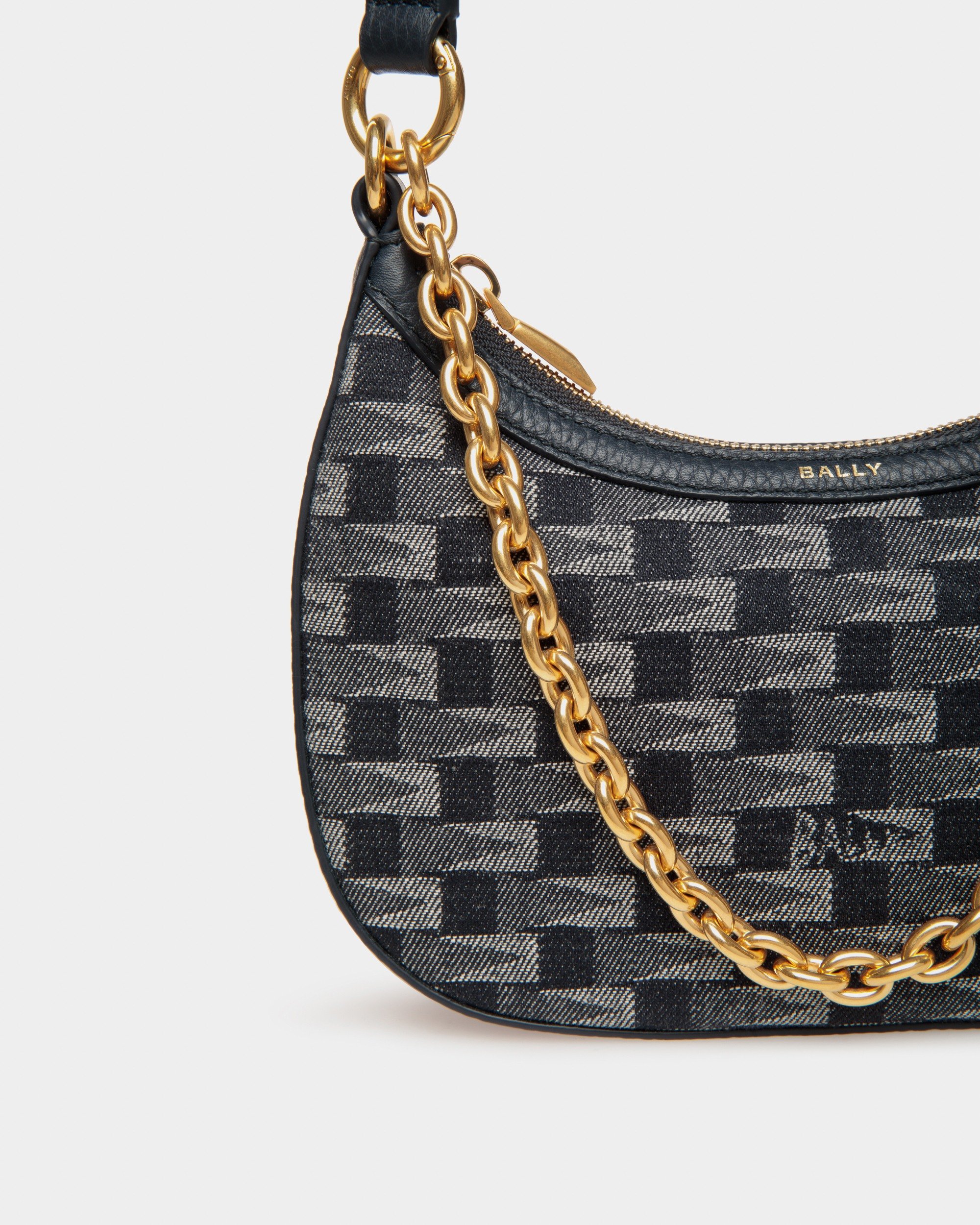 Bar Mini Crossbody Bag in Pennant Motif Denim