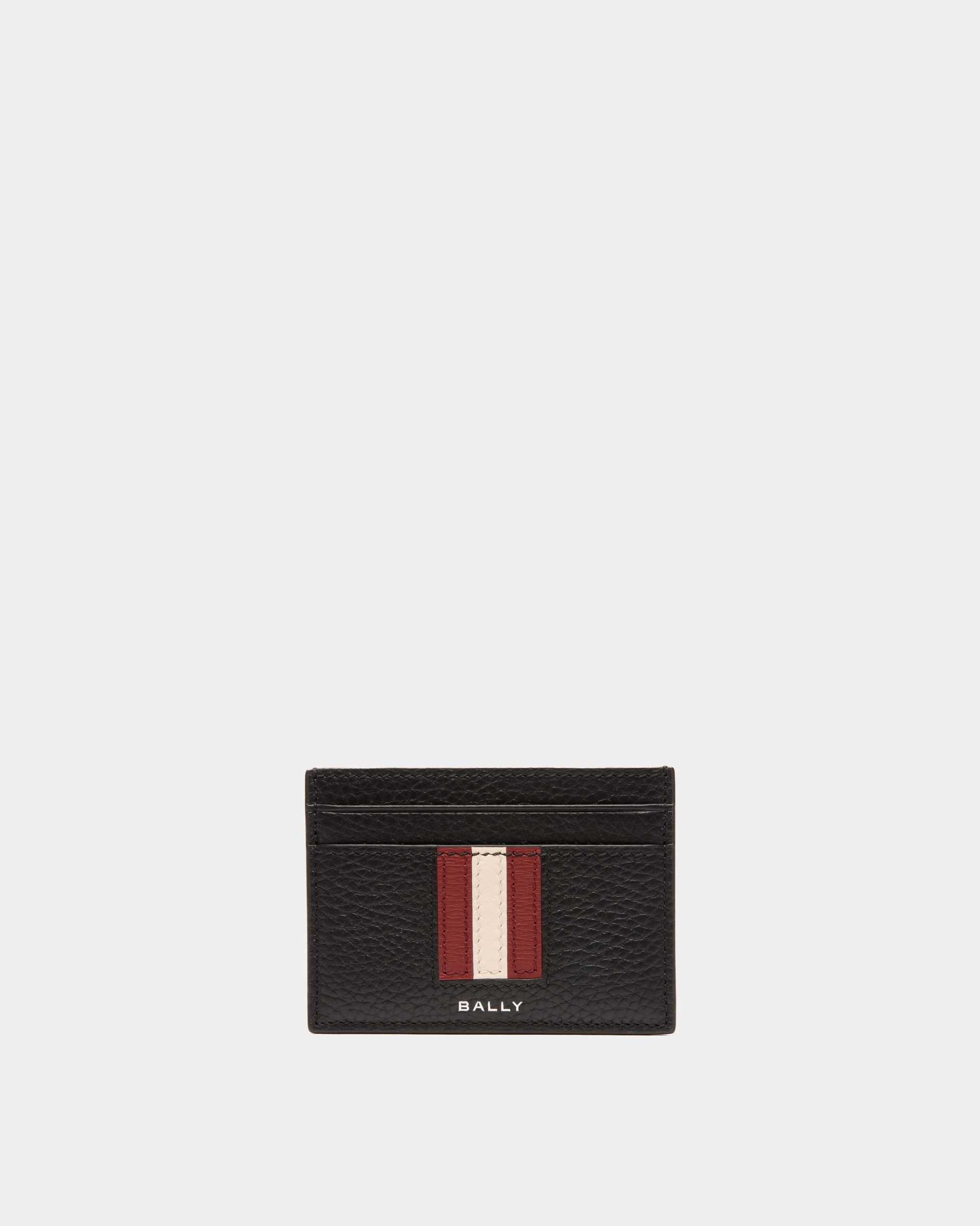 Ribbon Card Holder In Black Grained Leather