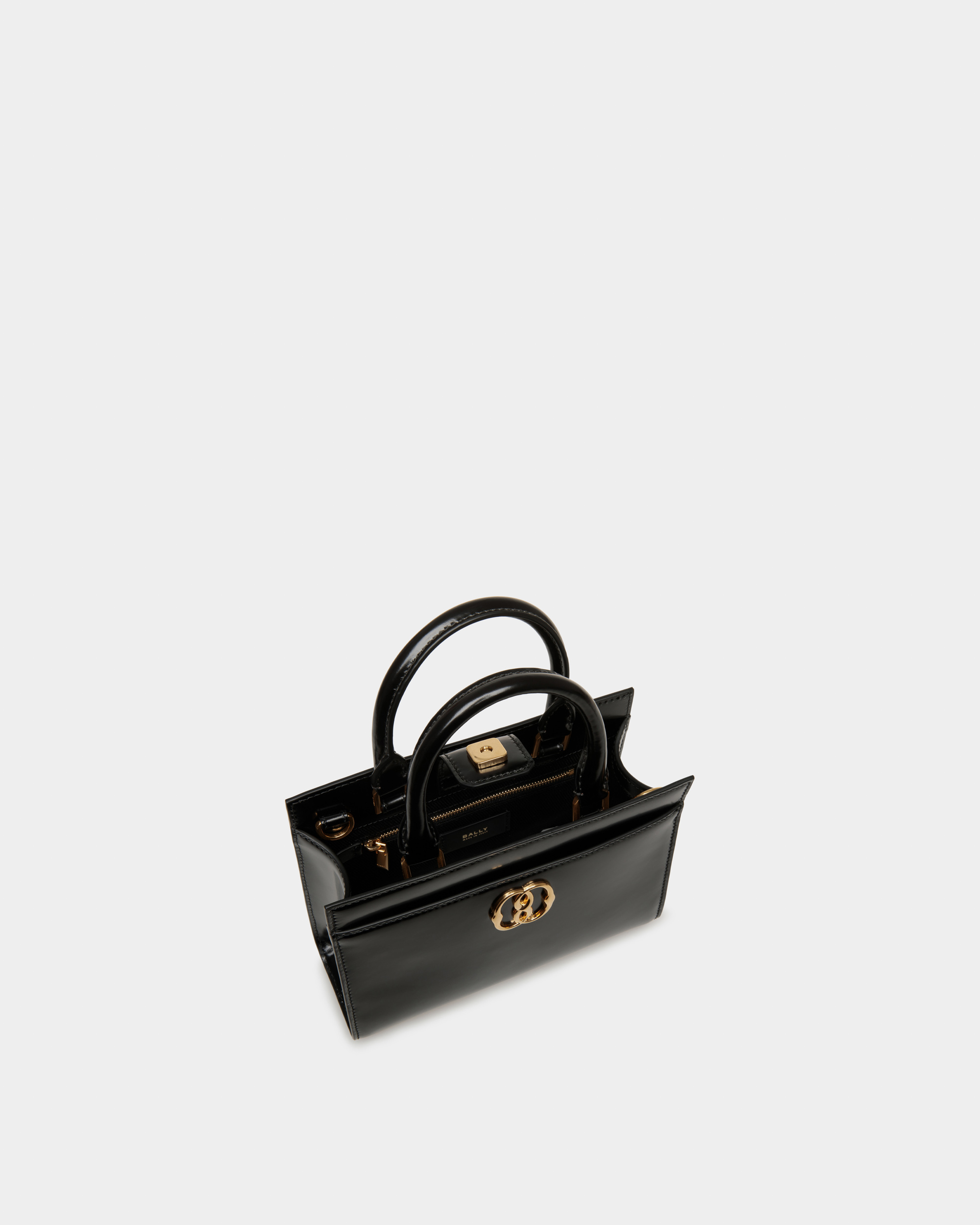 Emblem Small Tote Bag In Black Brushed Leather