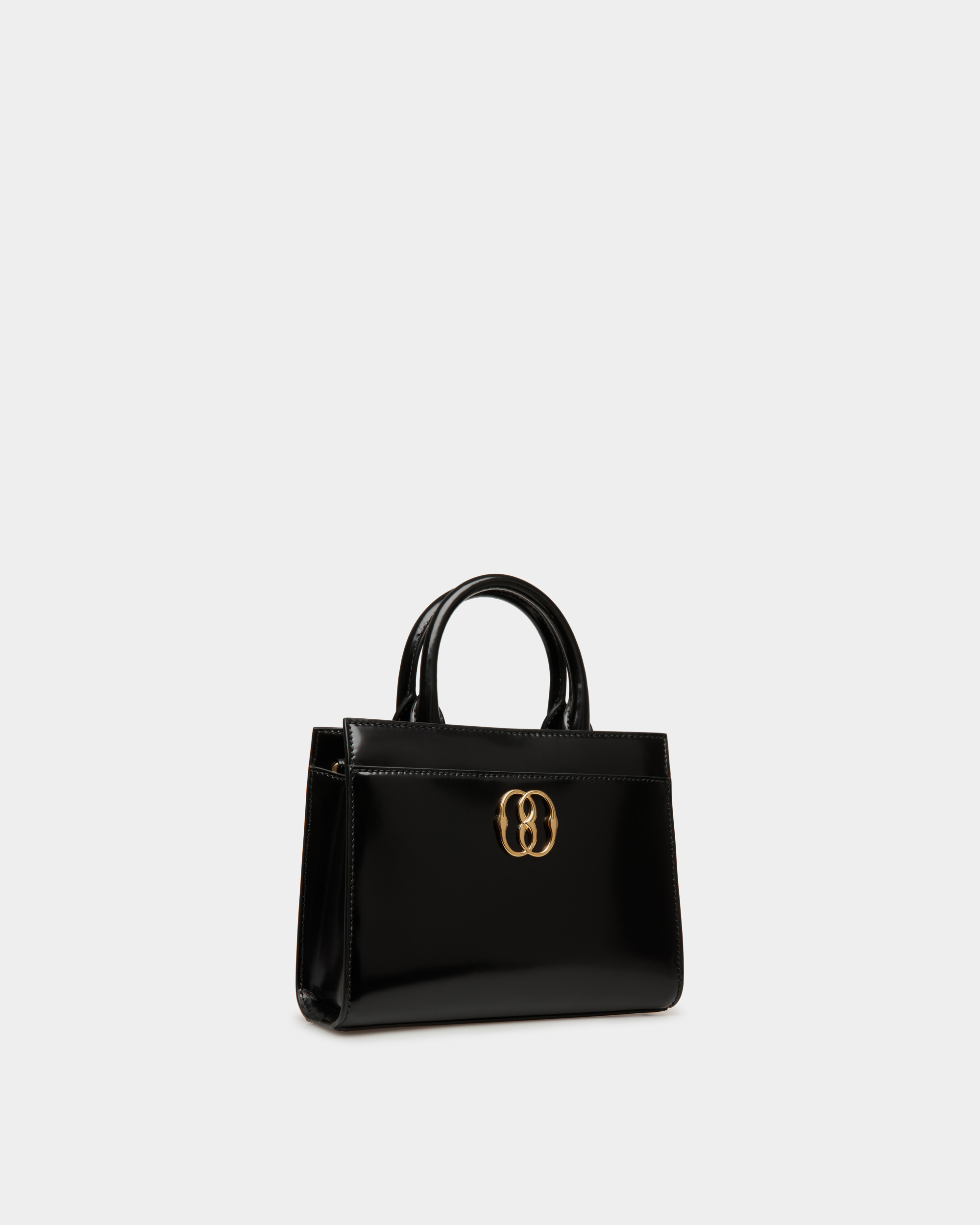 Emblem Small Tote Bag In Black Brushed Leather