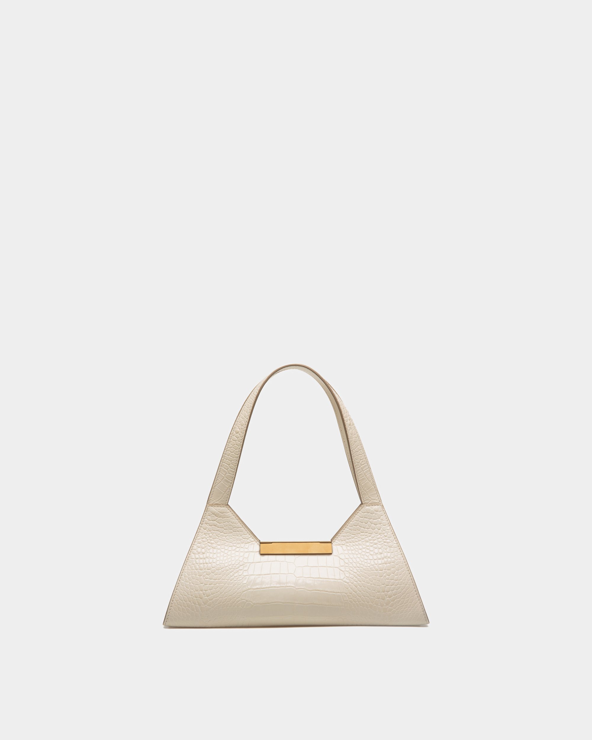 Tilt Small Shoulder Bag In White Crocodile Print Leather