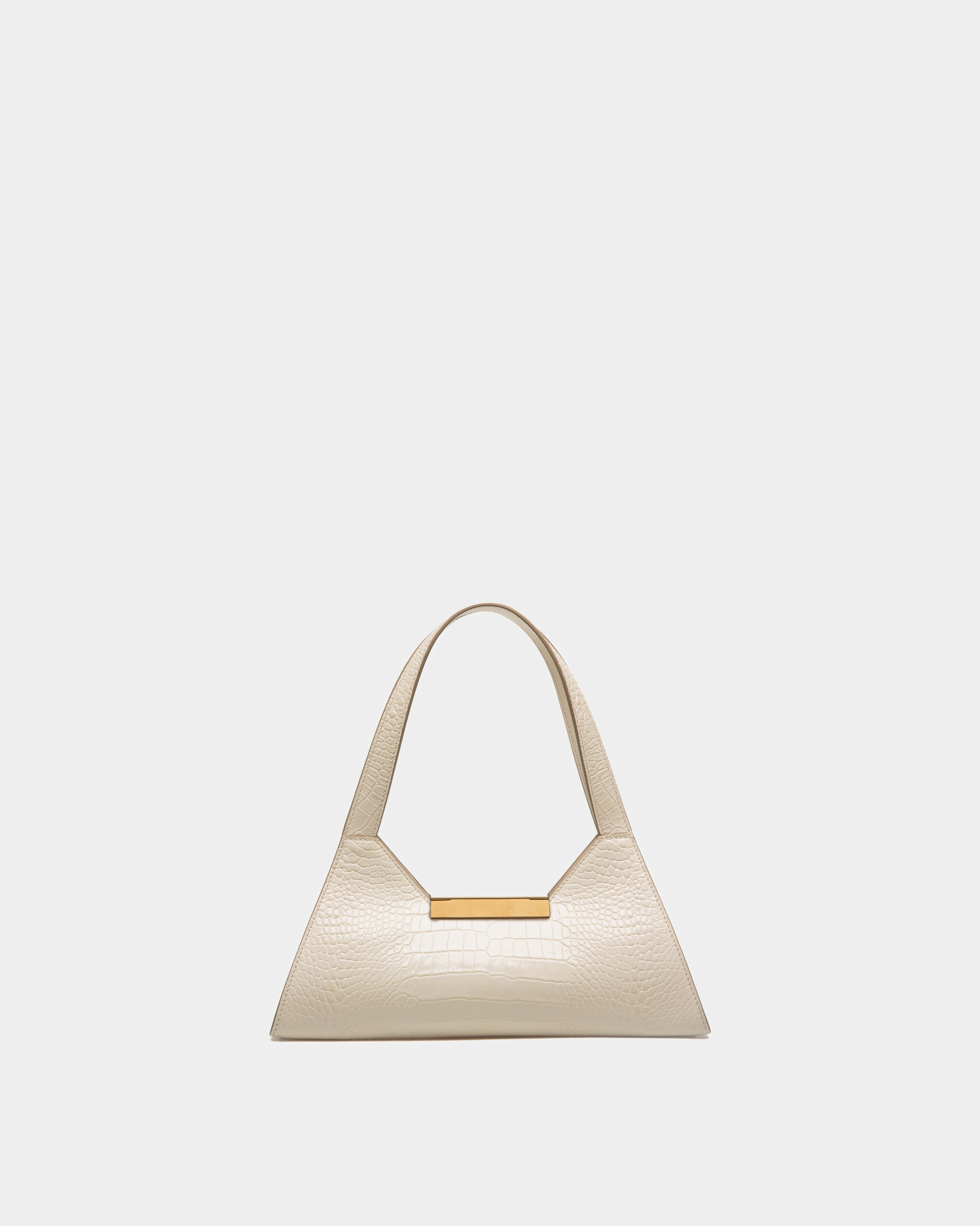 Tilt Small Shoulder Bag In White Crocodile Print Leather