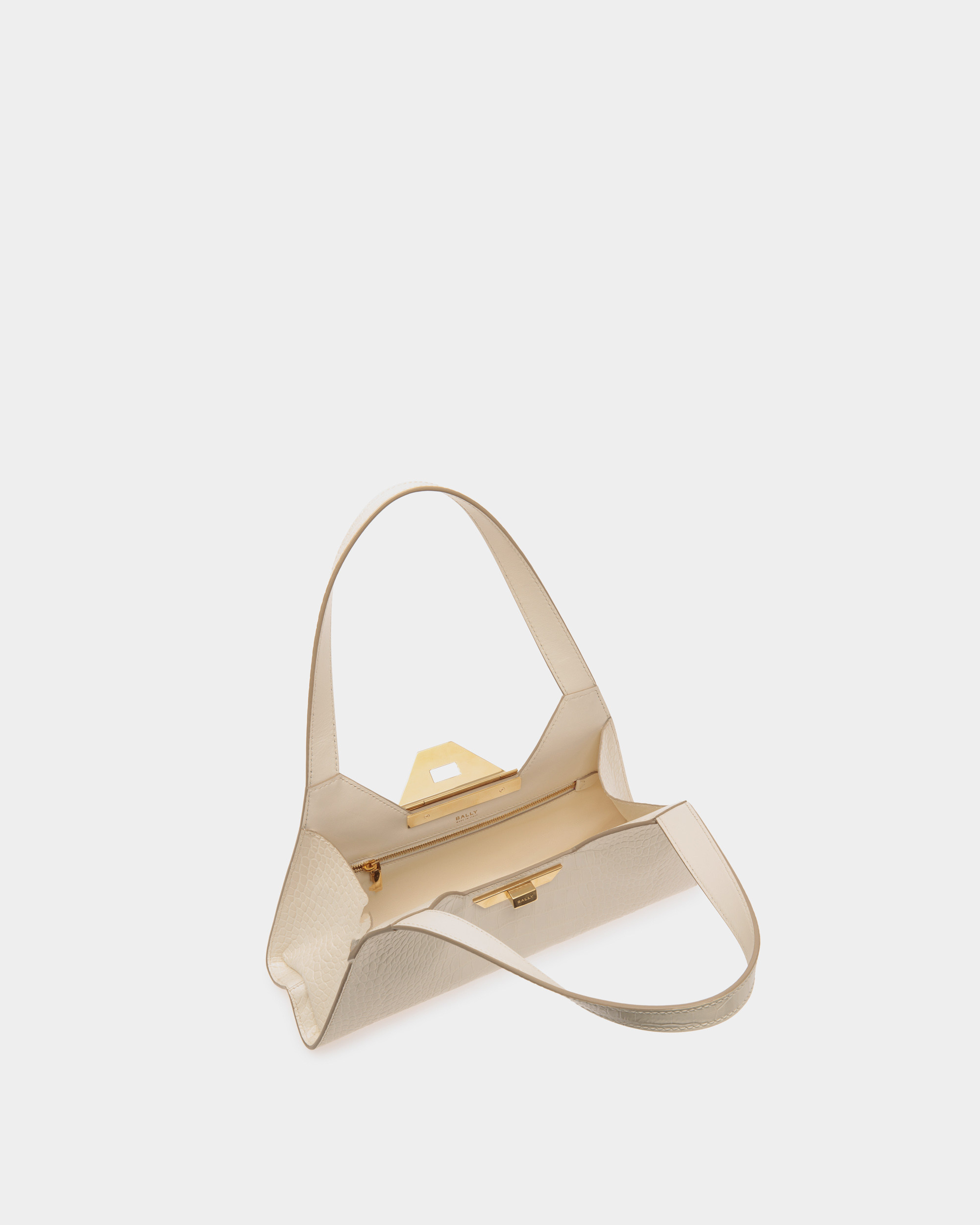 Tilt Small Shoulder Bag In White Crocodile Print Leather