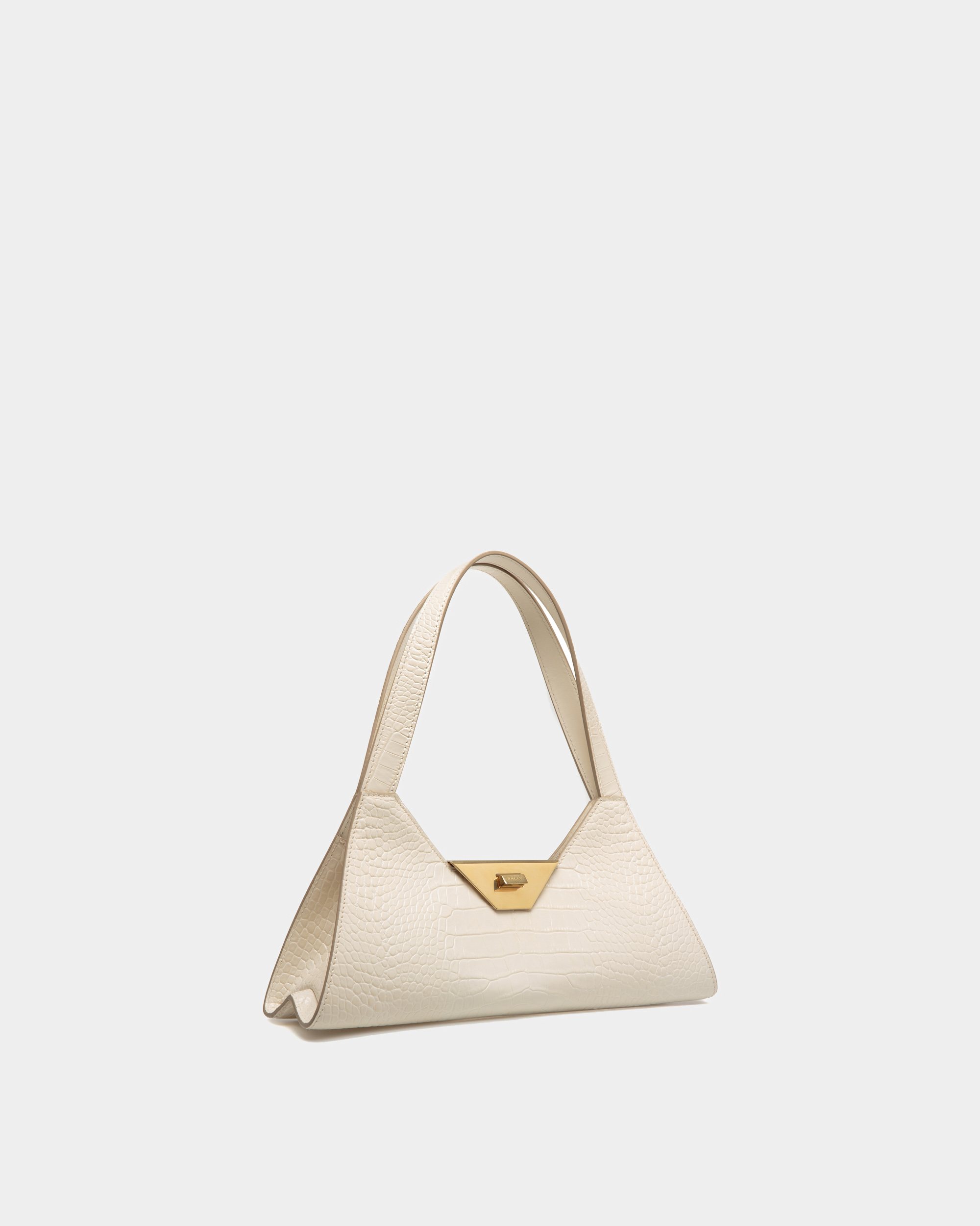 Tilt Small Shoulder Bag In White Crocodile Print Leather