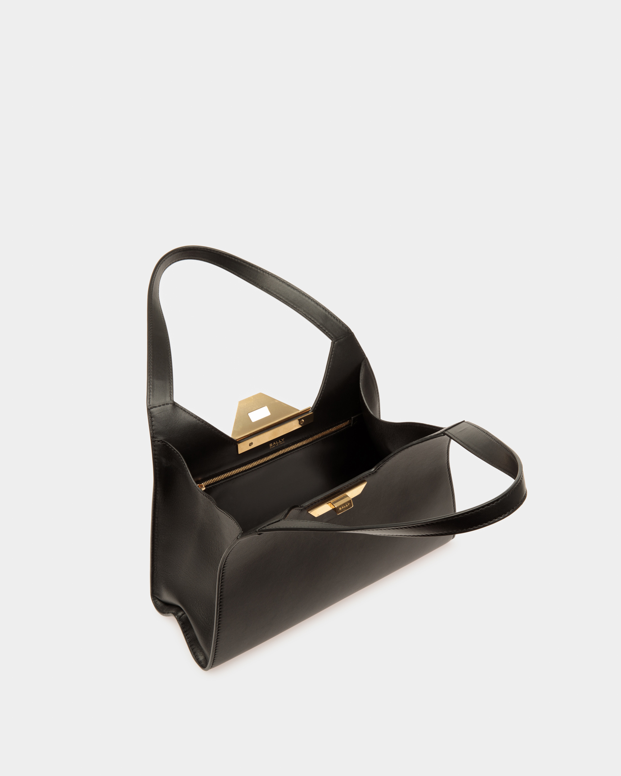 Tilt Shoulder Bag in Black Leather