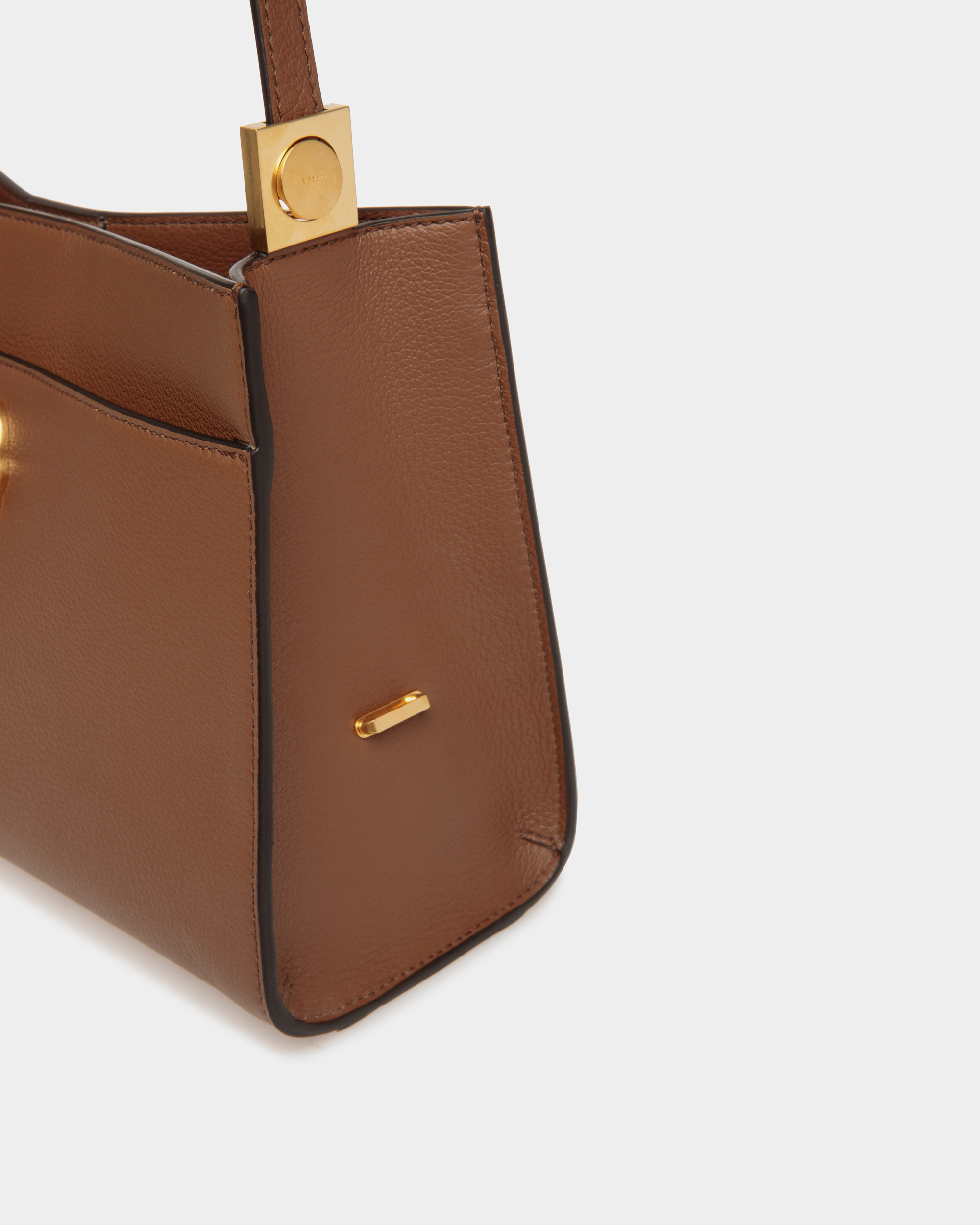 Emblem Shoulder Bag in Brown Grained Leather