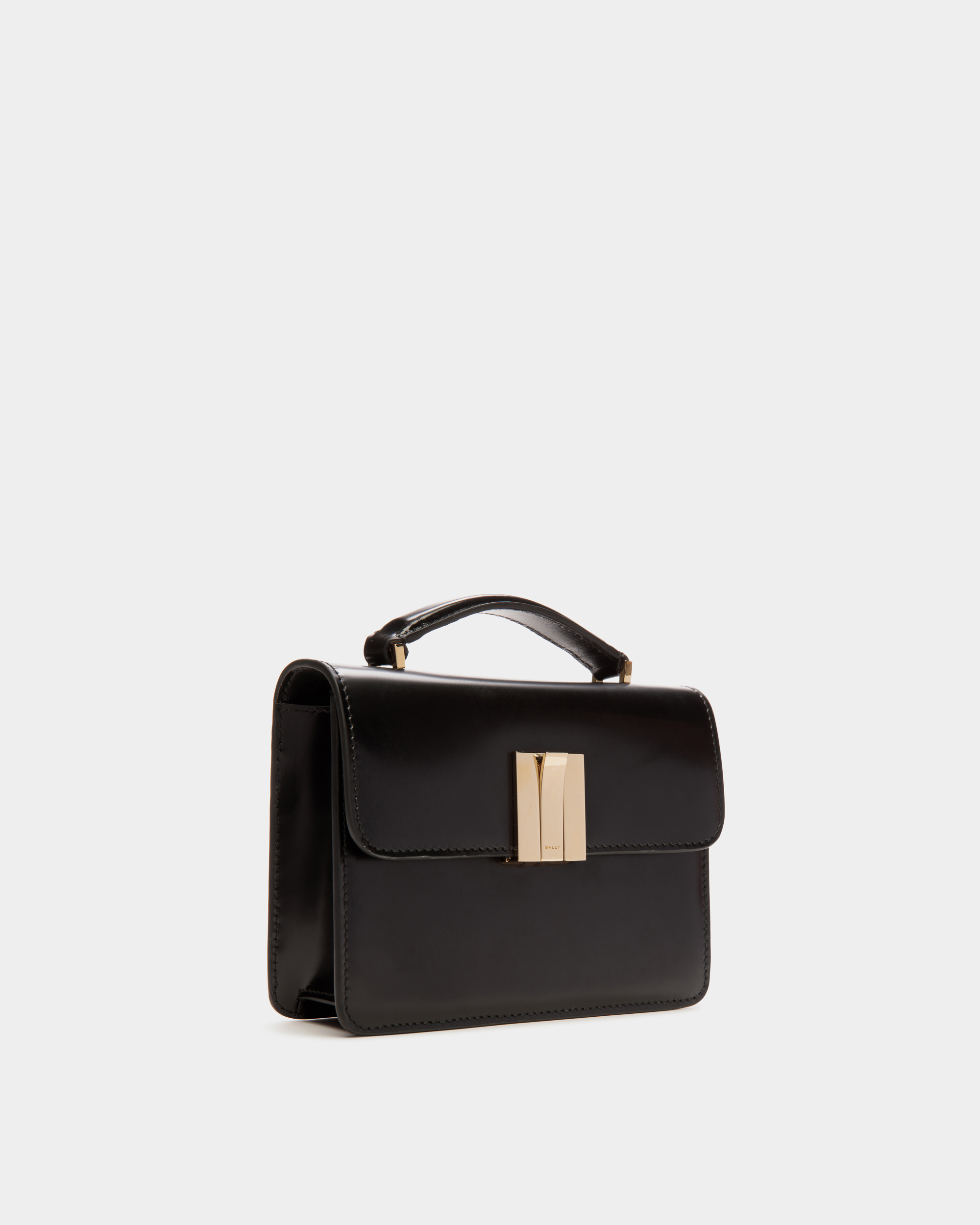 Ollam Mini Top Handle Bag in Black Brushed Leather