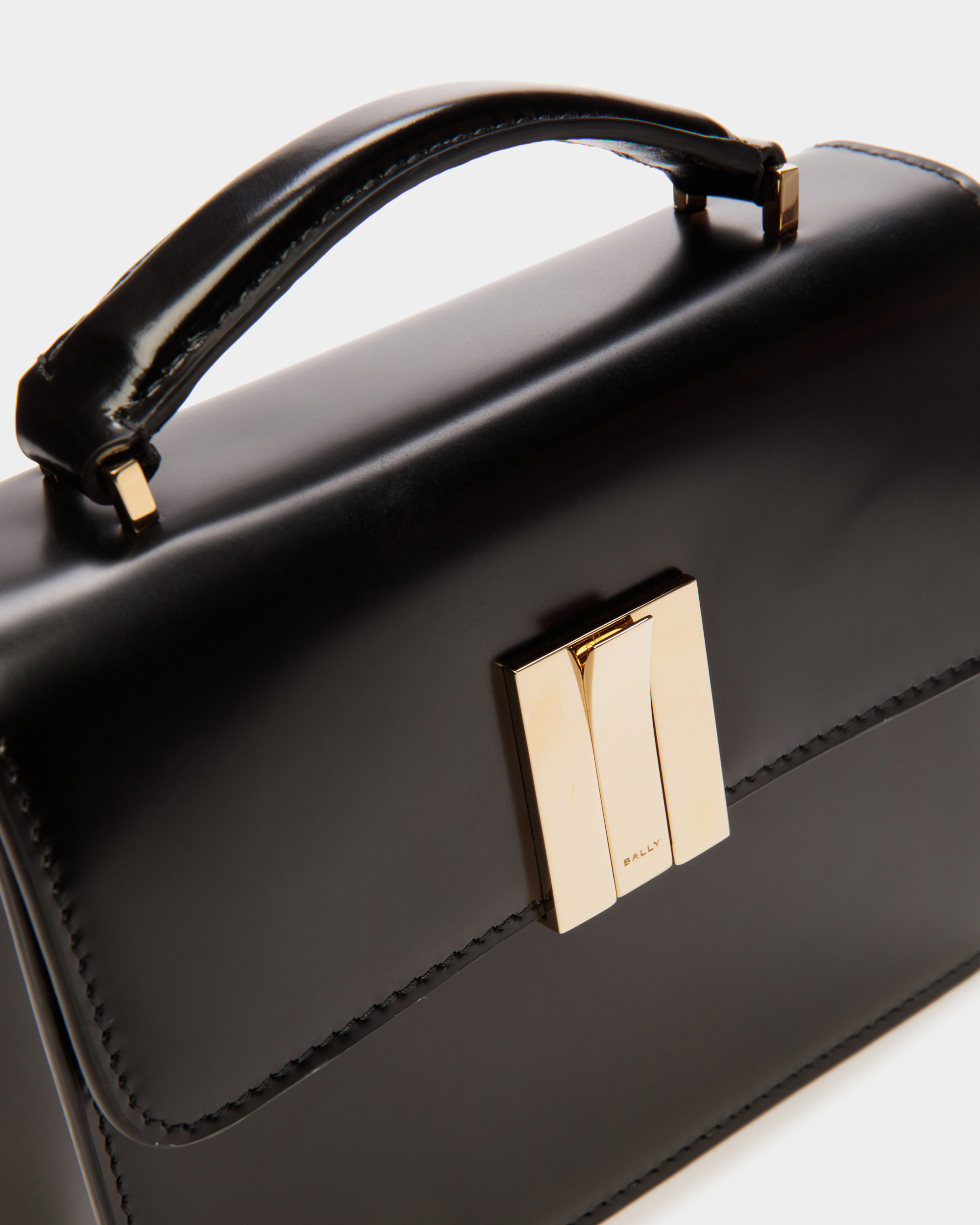 Ollam Mini Top Handle Bag in Black Brushed Leather
