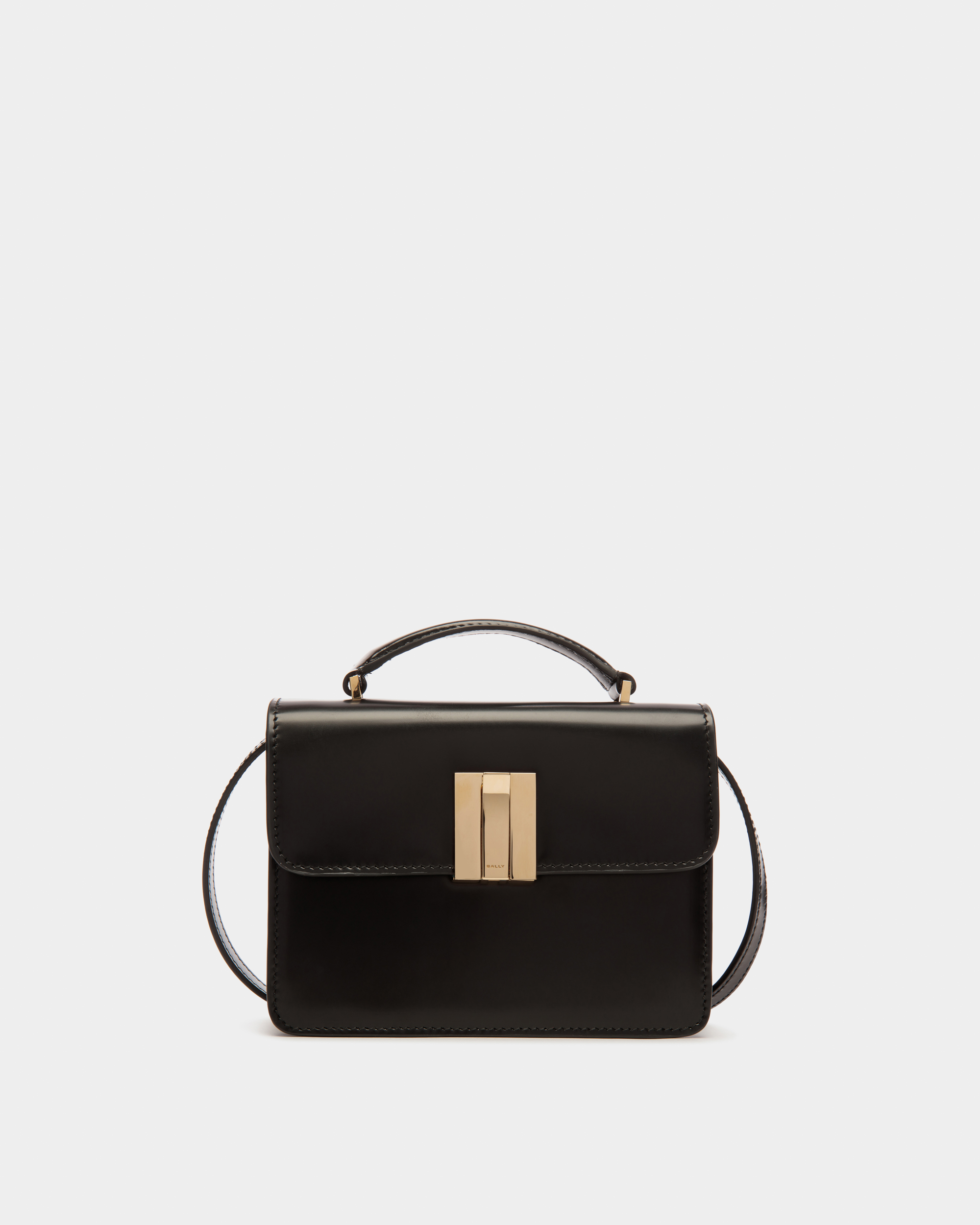Ollam Mini Top Handle Bag in Black Brushed Leather