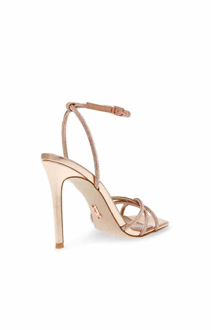 Slayed Rose Gold Heel Sandals
