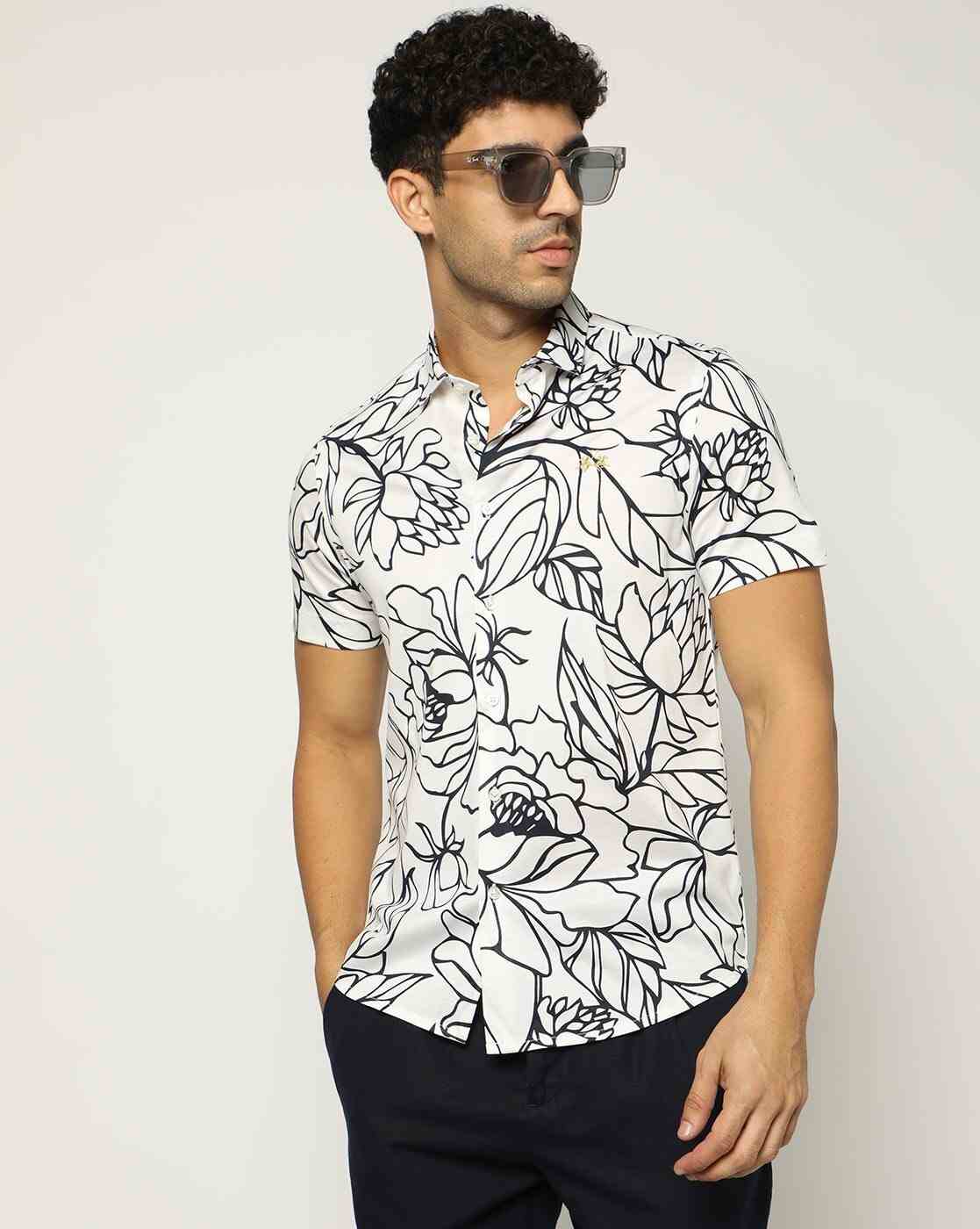 Cotton Mercerised All Over Printed Knit White Shirt