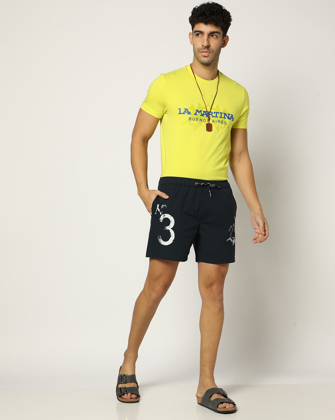 Contrast Embroidered Regular Fit Navy Swim Shorts