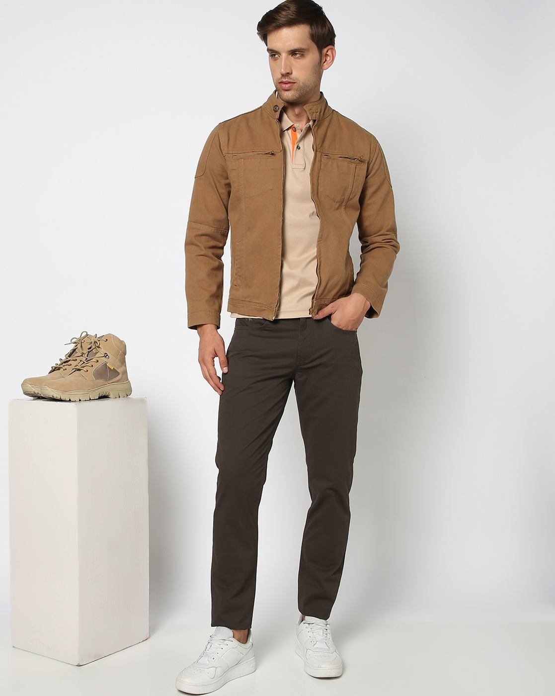 Cotton Stretch Slim Straight Fit 5 Pocket Solid Grey Trouser With Coin Pocket Logo Embroidery