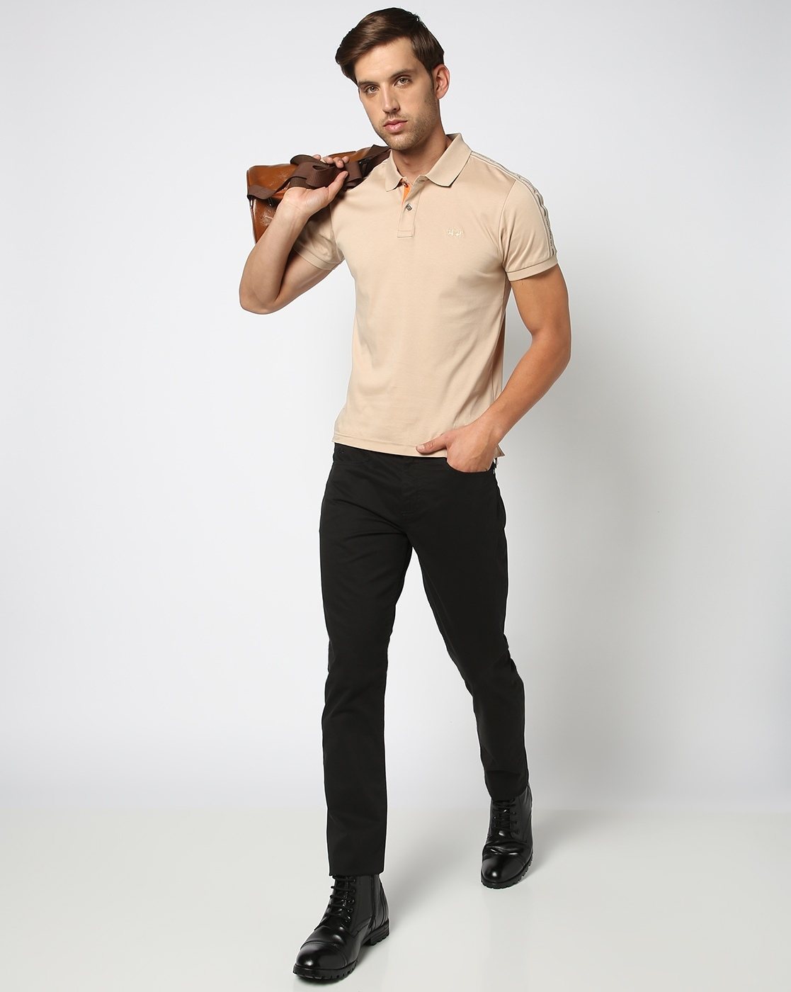 Cotton Stretch Slim Straight Fit 5 Pocket Solid Black Trouser With Coin Pocket Logo Embroidery