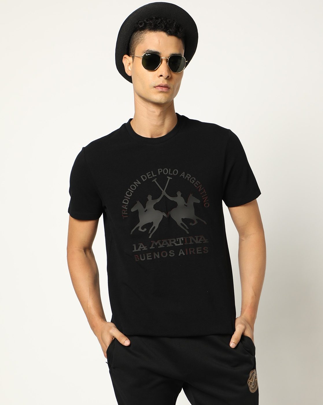 Cotton Slim Fit 3D Rubberised Print Crew Neck Black T-shirt