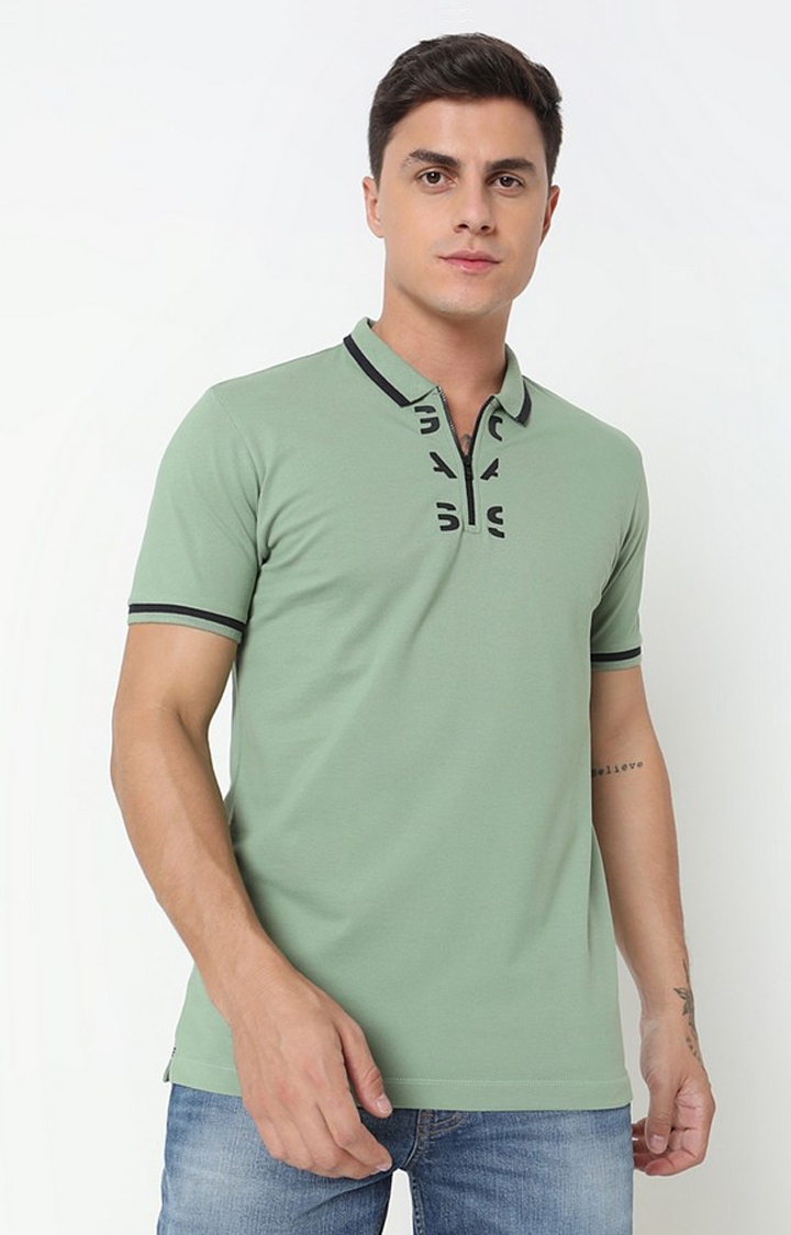 GAS | Regular Fit Placement Print Polo T-Shirt with Short Sleeve