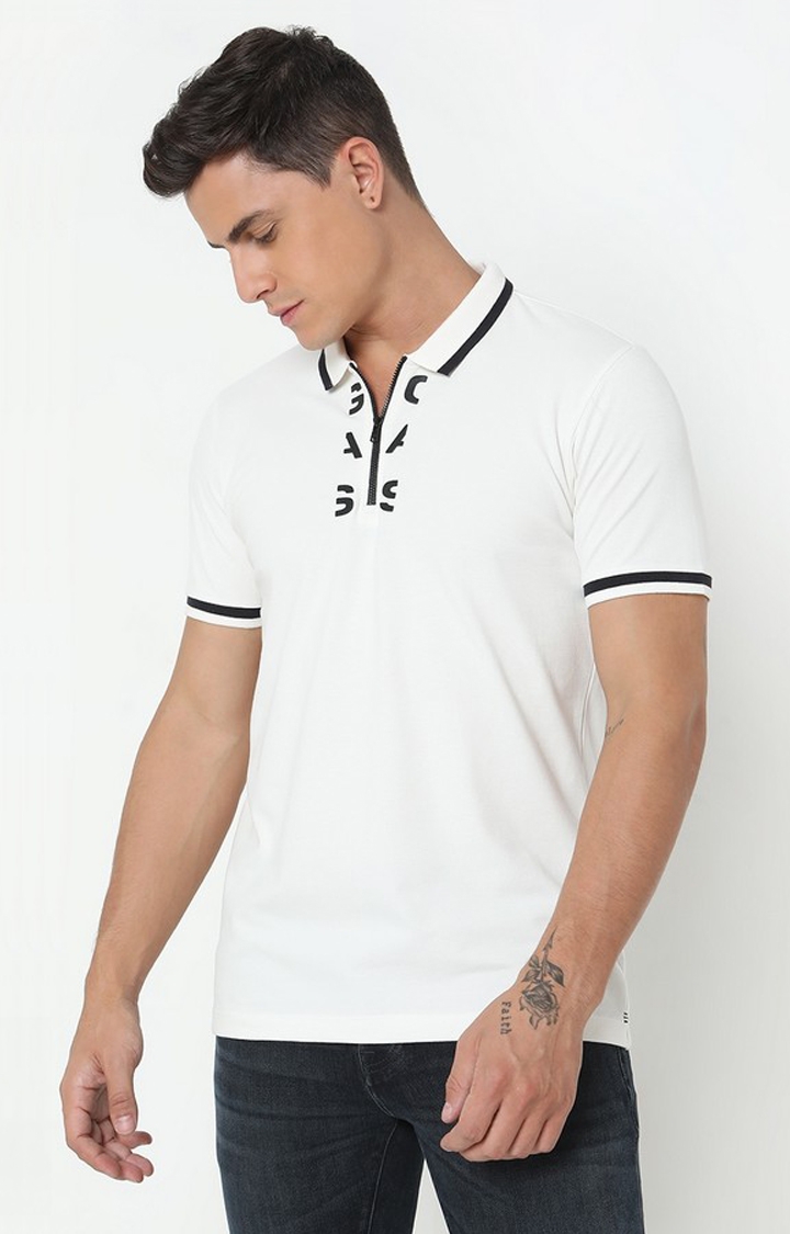 GAS | Regular Fit Placement Print Polo T-Shirt with Short Sleeve