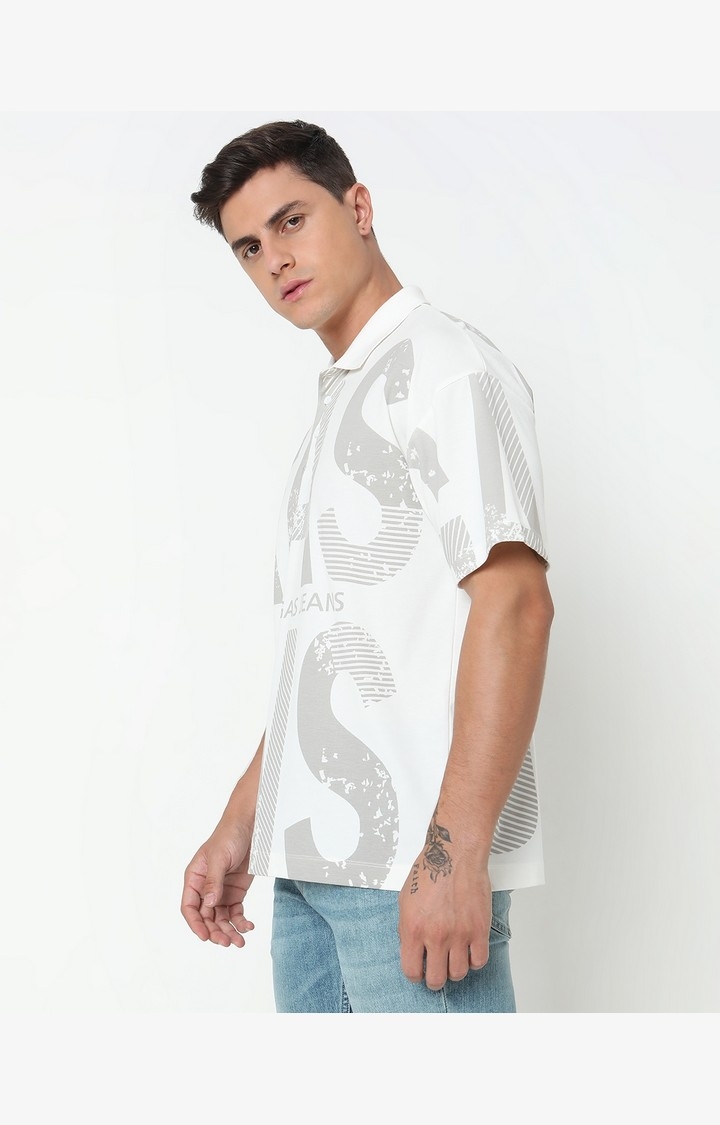Boxy Fit Placement Print Polo T-Shirt with Short Sleeve
