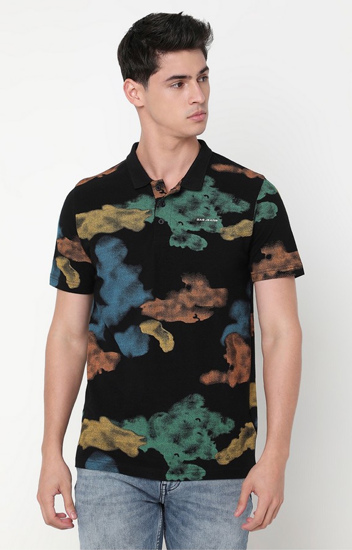 GAS | Regular Fit All Over Printed Polo T-Shirt with Short Sleeve
