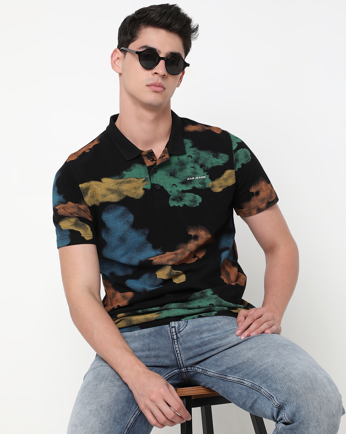 GAS | Regular Fit All Over Printed Polo T-Shirt with Short Sleeve