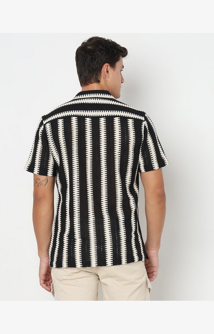 Regular Fit Striped Short Sleeve Shirt with Resort Collar