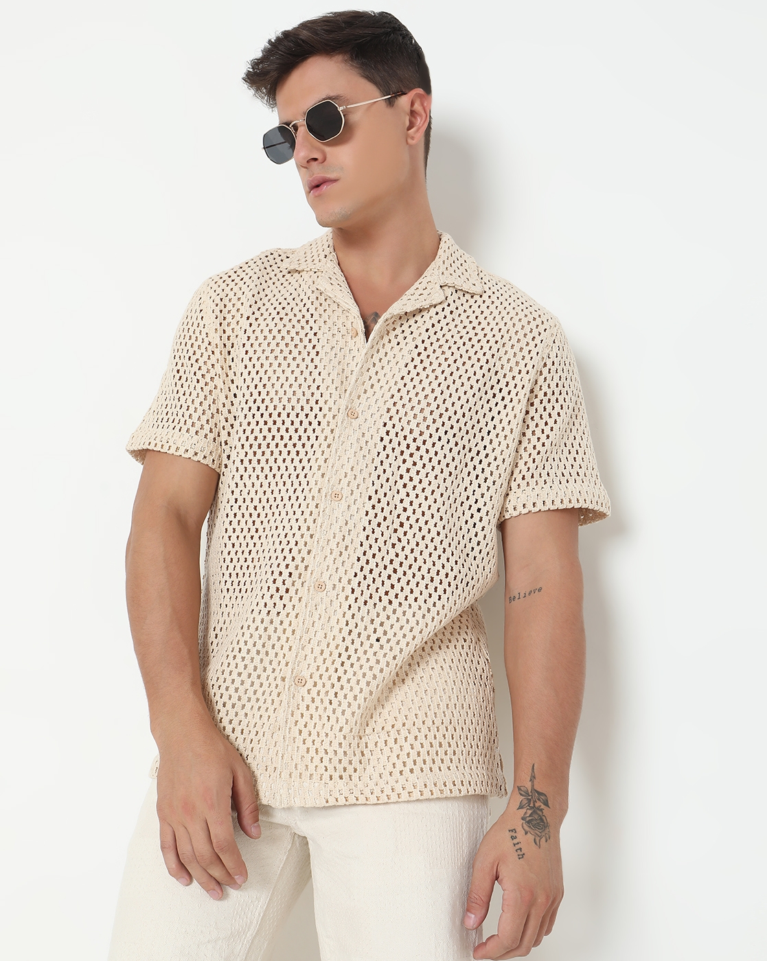 GAS | Regular Fit Solid Short Sleeve Shirt with Resort Collar