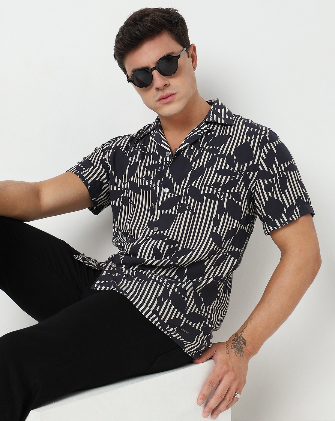Regular Fit All Over Printed Short Sleeve Shirt with Resort Collar
