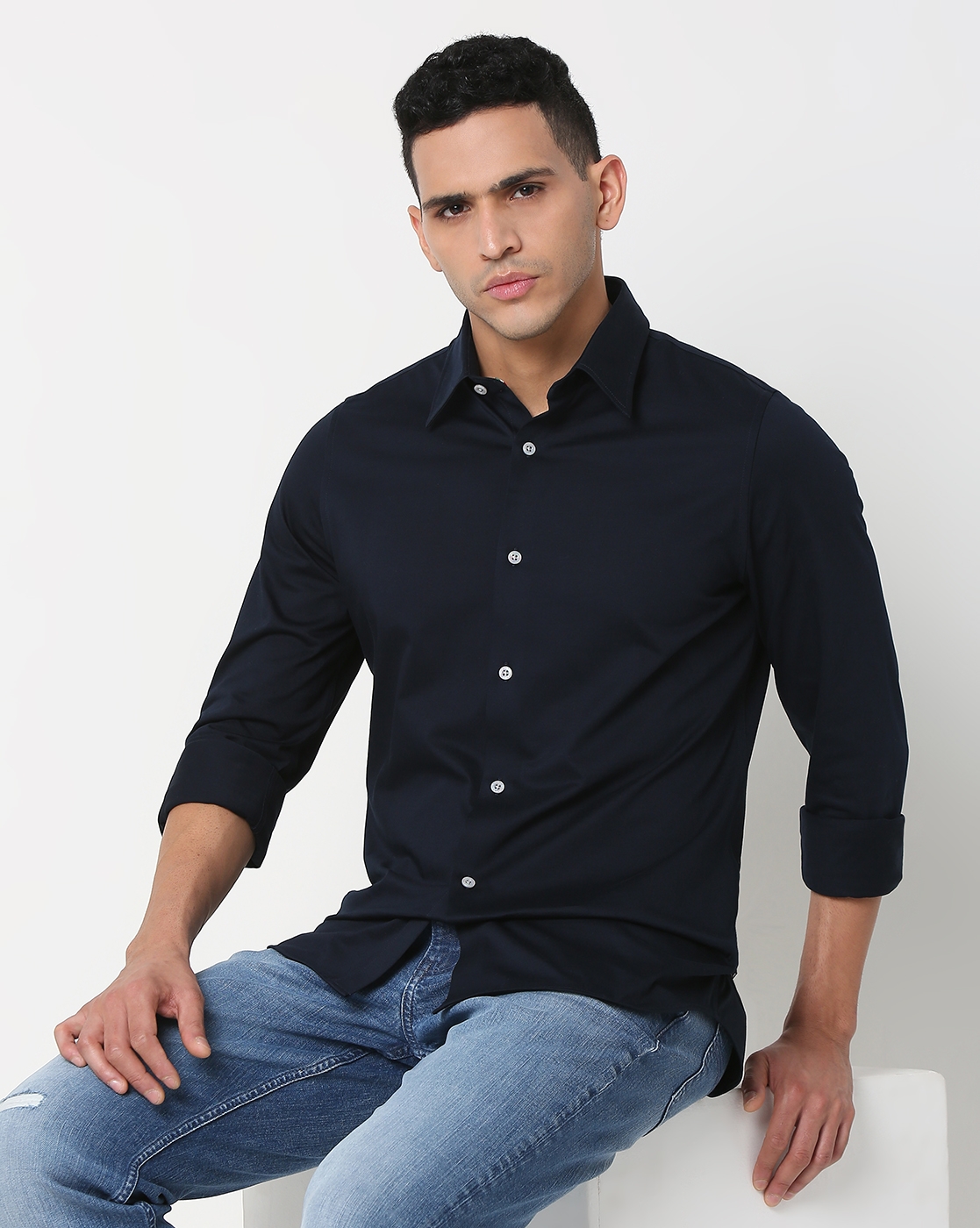 GAS | Slim Fit Solid Full Sleeve Shirt with Classic Collar