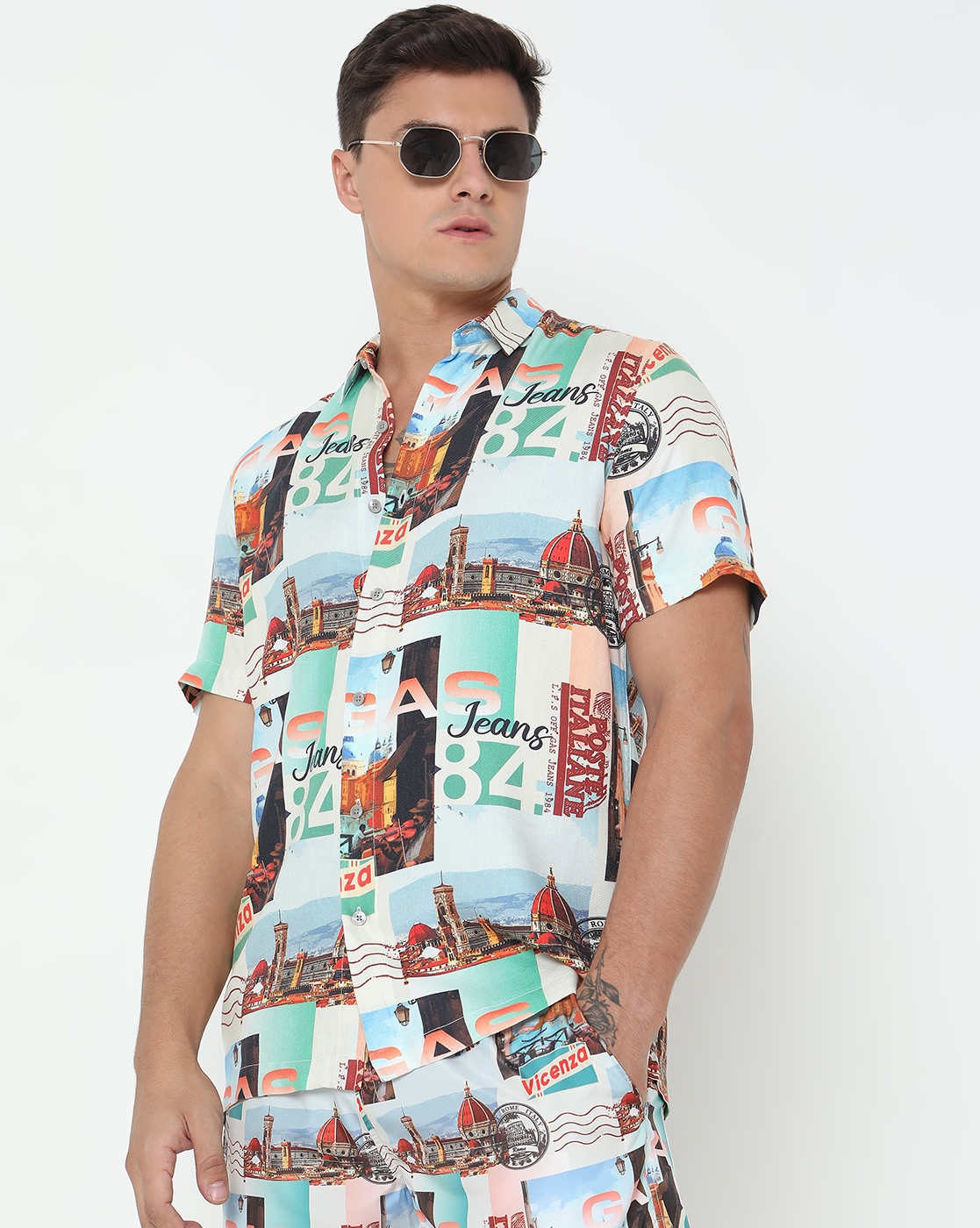 GAS | Regular Fit All Over Printed Short Sleeve Shirt with Classic Collar