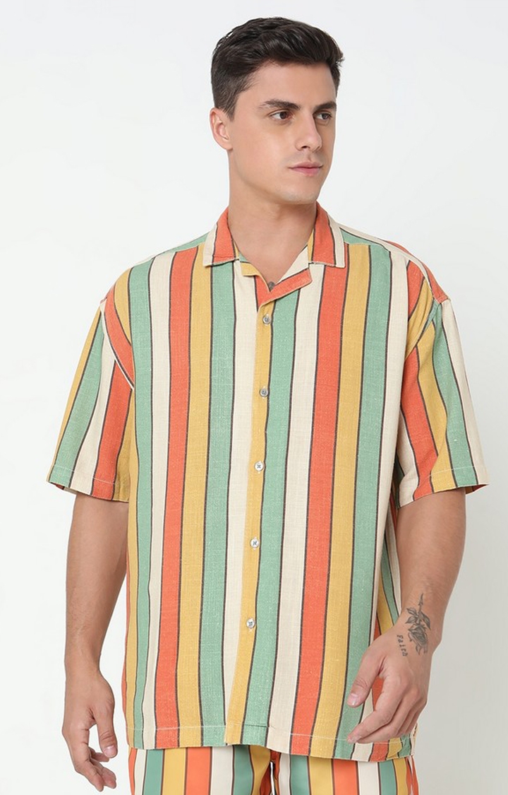 GAS | Boxy Fit Striped Short Sleeve Shirt with Resort Collar