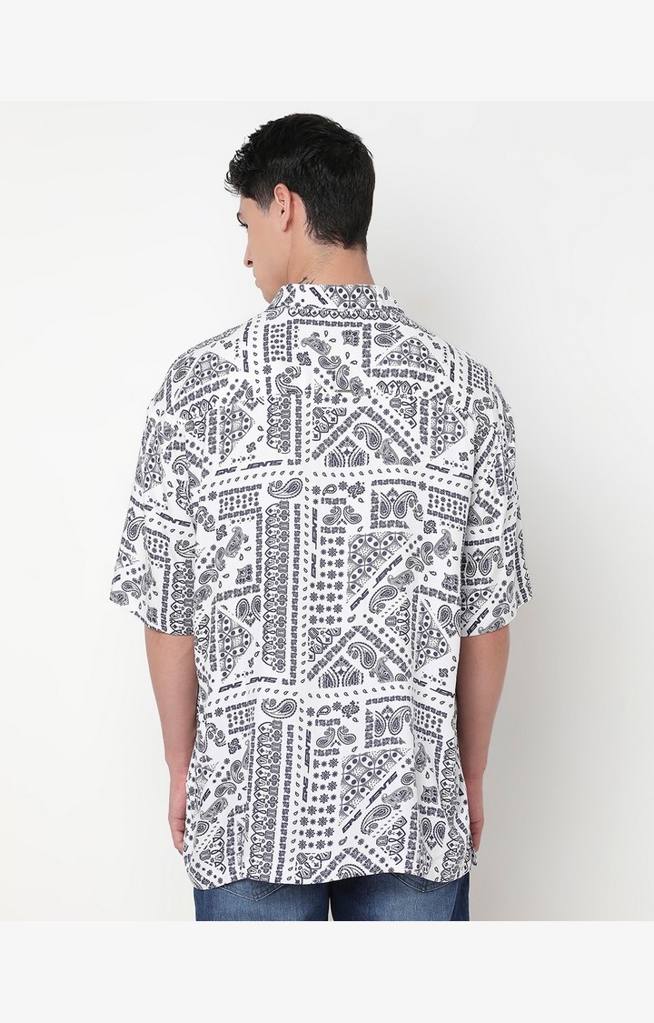 Boxy Fit All Over Printed Short Sleeve Shirt with Classic Collar