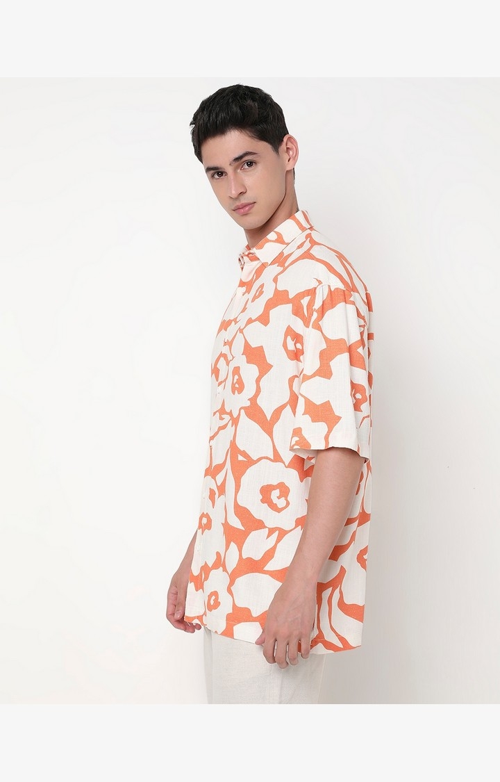 Boxy Fit All Over Printed Short Sleeve Shirt with Classic Collar