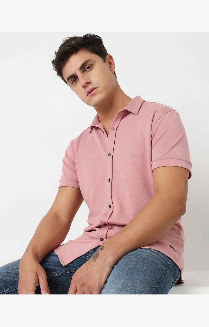 Slim Fit Solid Short Sleeve Shirt with Classic Collar