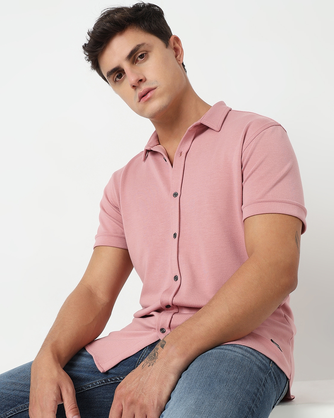 GAS | Slim Fit Solid Short Sleeve Shirt with Classic Collar