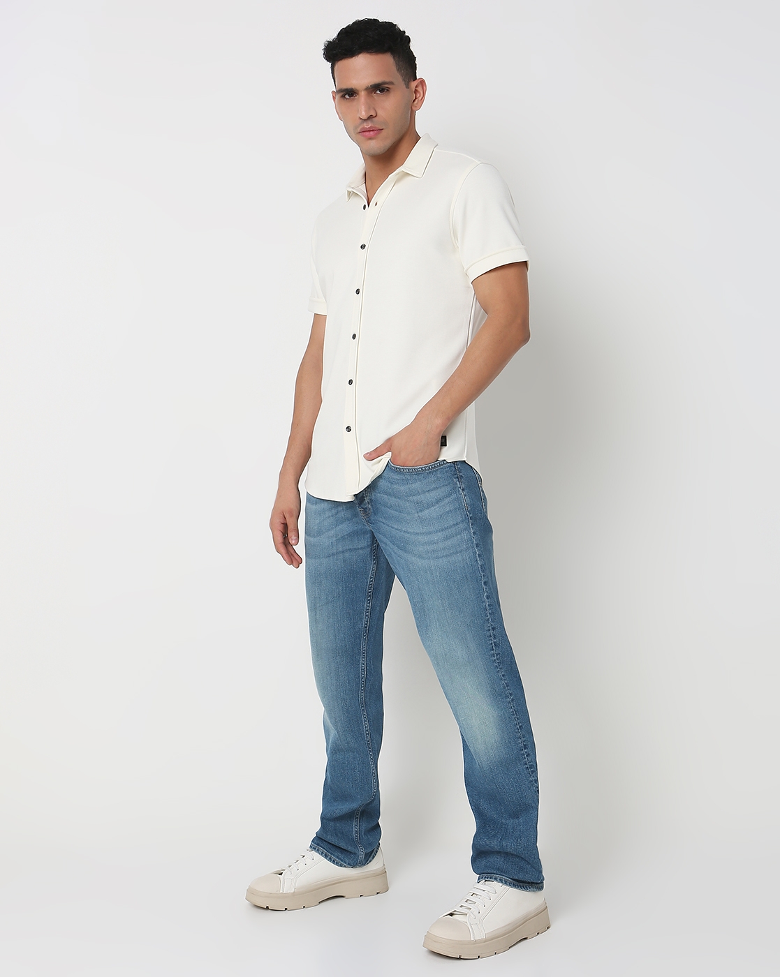 GAS | Slim Fit Solid Short Sleeve Shirt with Classic Collar
