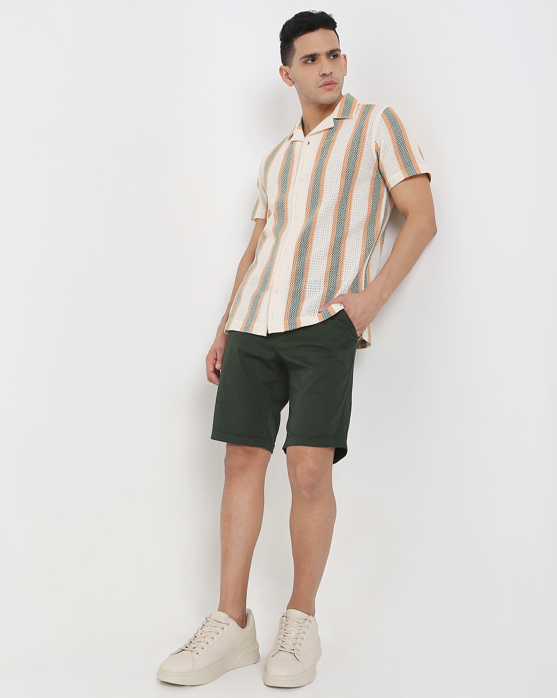 Regular Fit Striped Short Sleeve Shirt with Classic Collar