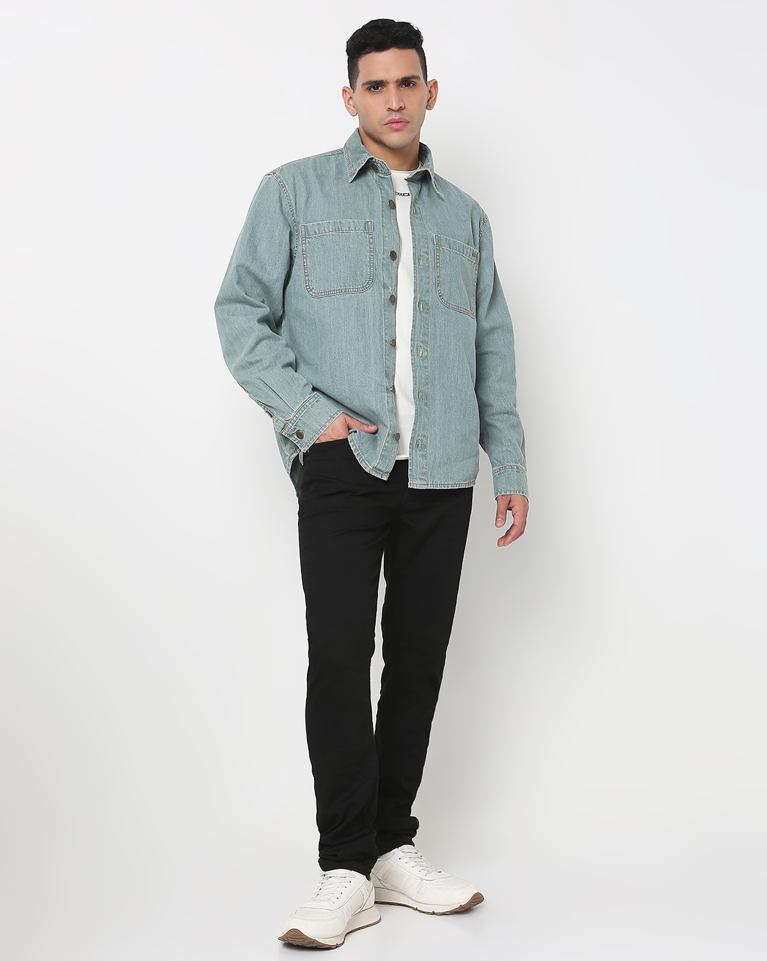 Shacket Solid Full Sleeve Shirt with Classic Collar