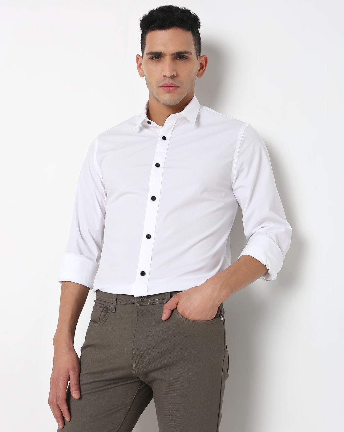 GAS | Slim Fit Solid Full Sleeve Shirt with Classic Collar