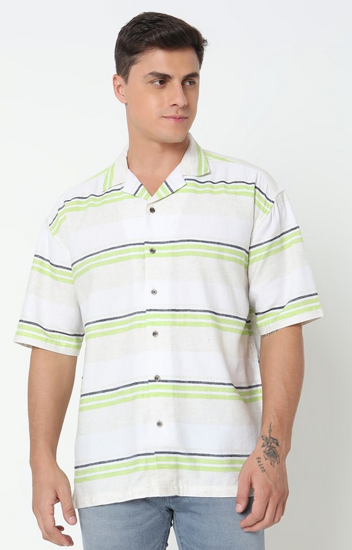 GAS | Boxy Fit Striped Short Sleeve Shirt with Resort Collar