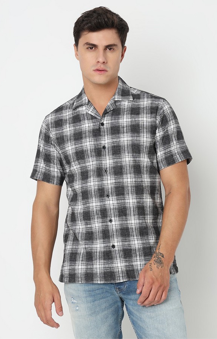 GAS | Regular Fit Checks Half Sleeve Shirt with Resort Collar